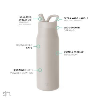 Foto 3 | Botella De Agua Simple Modern Mesa De 1 Litro Con Tapa De Pajita, Almendra Y Abedul - Venta Internacional.