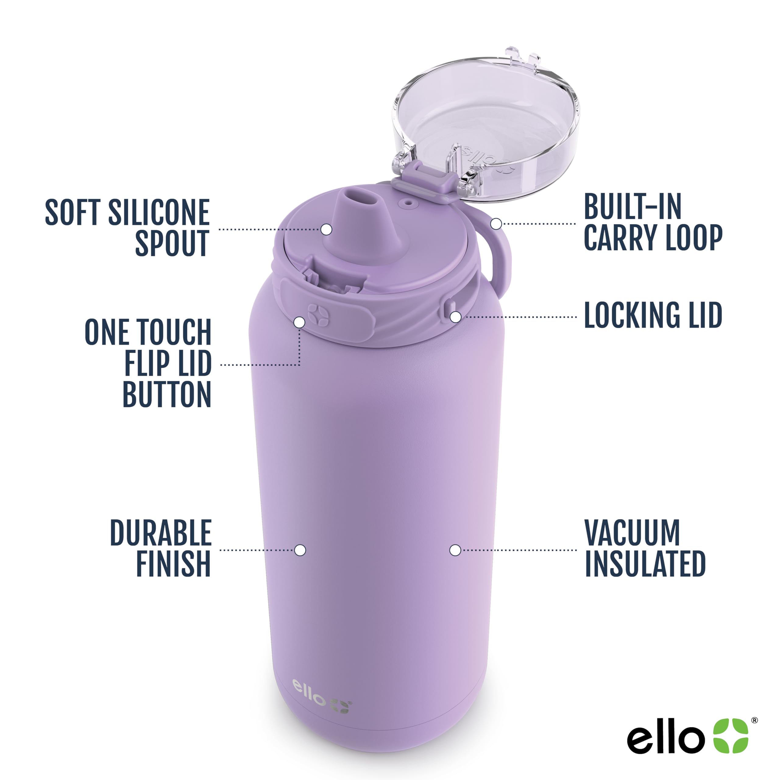 Foto 4 pulgar | Botella De Agua Ello Cooper De Acero Inoxidable, 1,2 L, Color Lila Con Pajita - Venta Internacional.