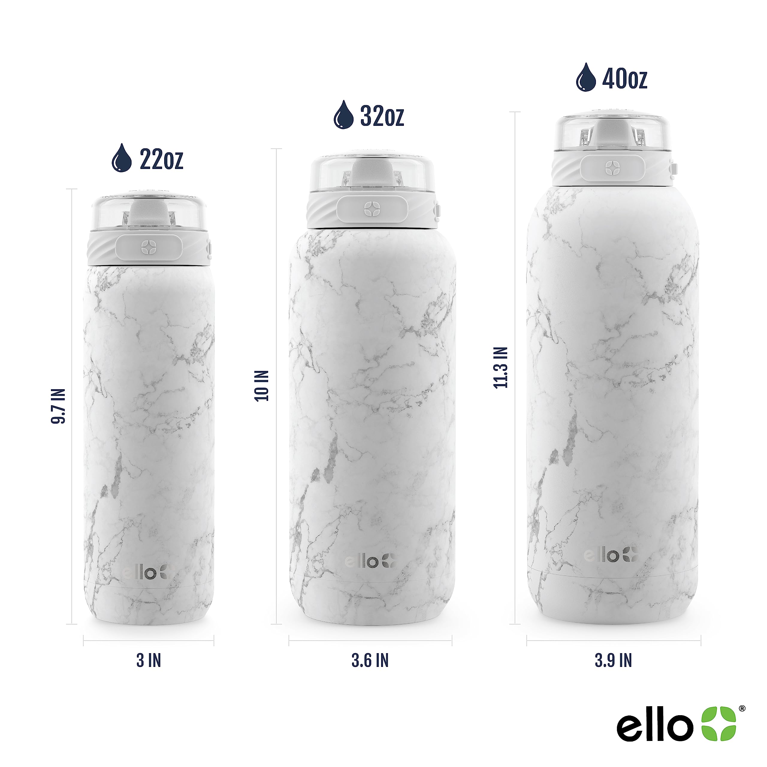 Foto 4 pulgar | Botella De Agua Ello Cooper 1.2l De Acero Inoxidable Y Mármol Blanco - Venta Internacional.
