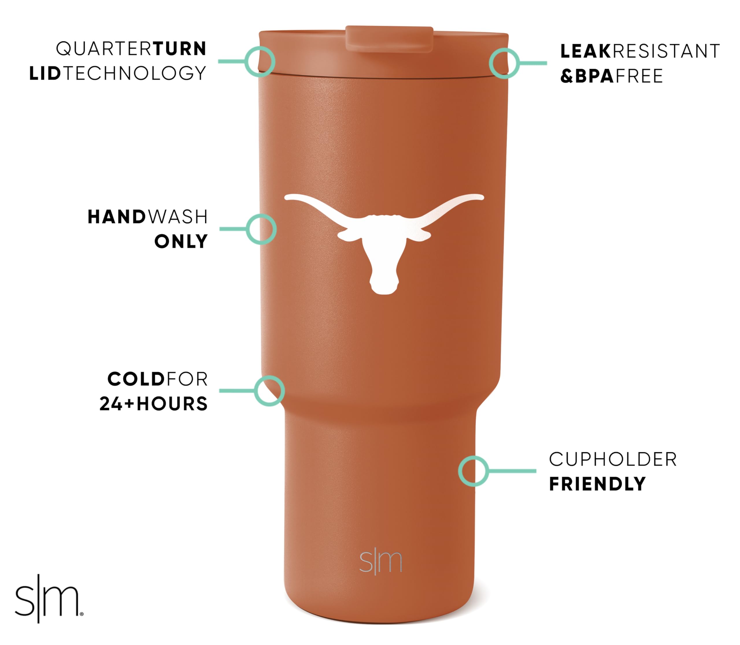 Foto 3 pulgar | Vaso Sencillo Y Moderno Con Licencia Oficial De Texas Longhorns, 900 Ml - Venta Internacional.