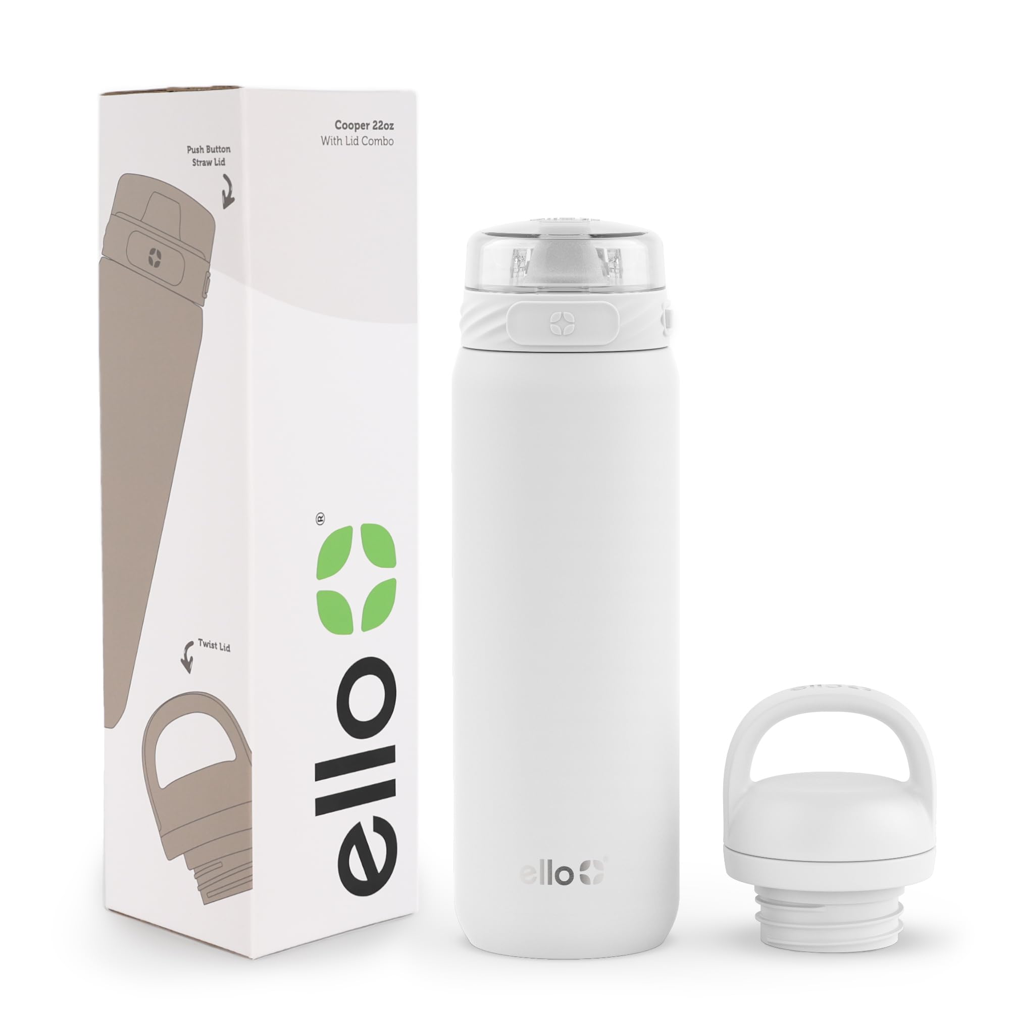Botella De Agua Ello Cooper, 650 Ml, Acero Inoxidable, Color Blanco - Venta Internacional.