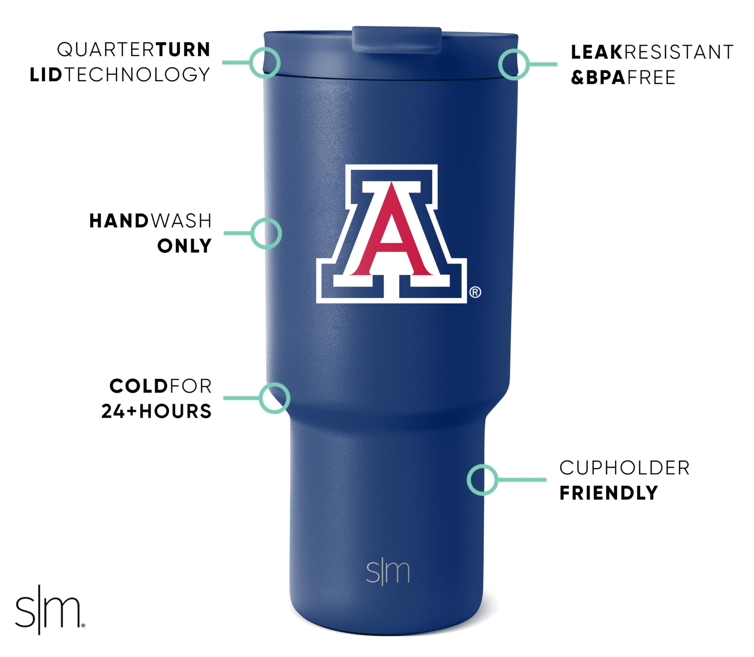 Foto 3 pulgar | Vaso Simple Modern Arizona Wildcats De Acero Inoxidable De 900 Ml - Venta Internacional.