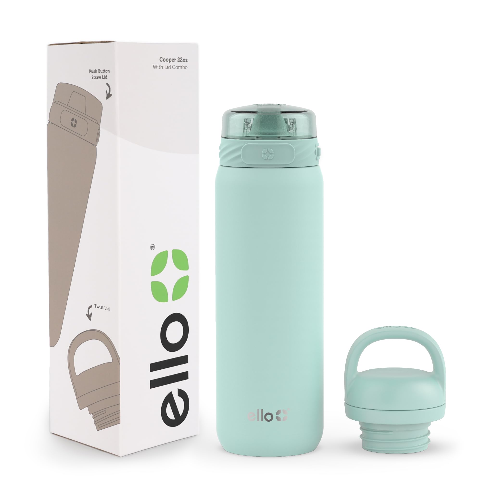 Botella De Agua Ello Cooper De 650 Ml De Acero Inoxidable Con 2 Tapas - Venta Internacional.
