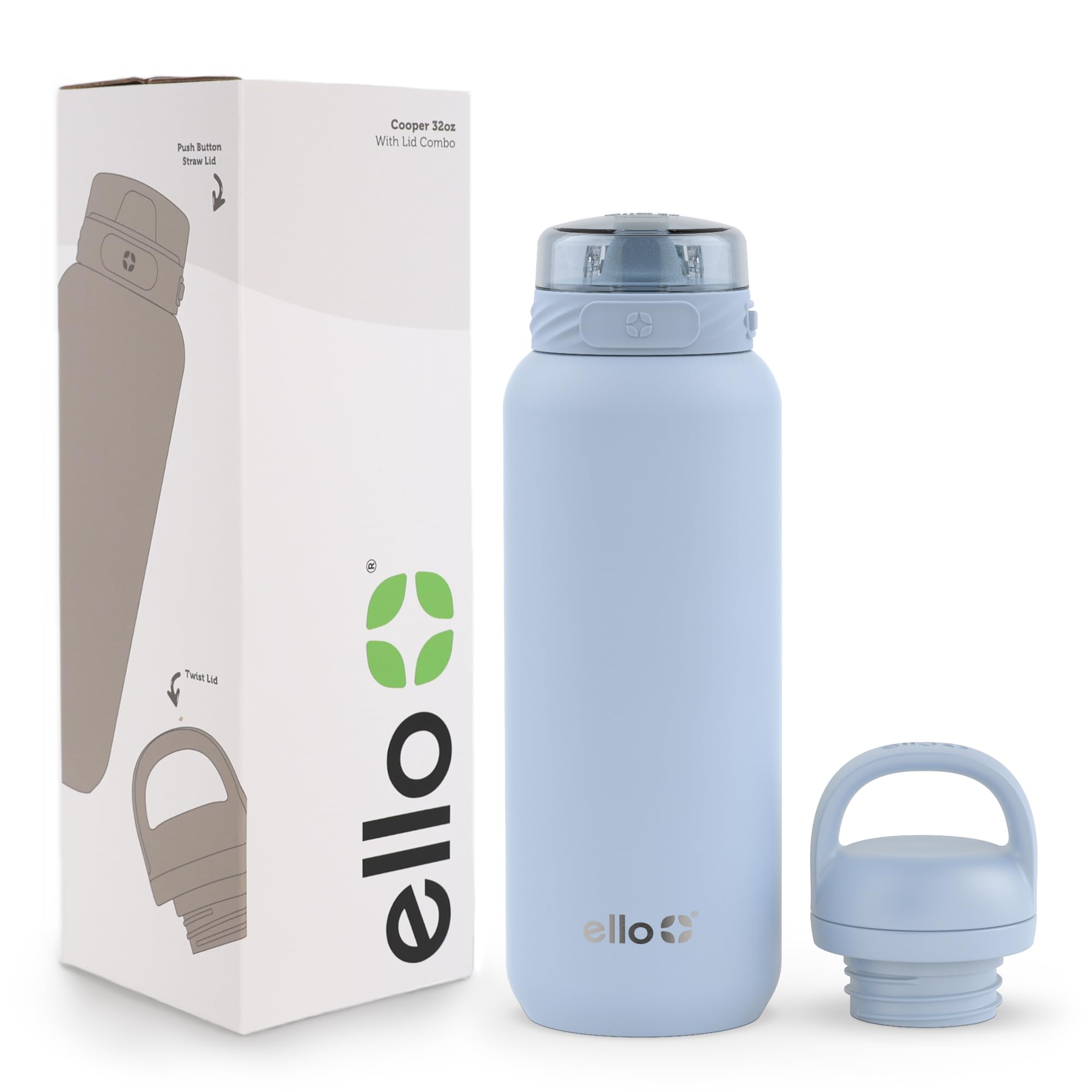 Botella De Agua Ello Cooper De Acero Inoxidable 946 Ml Con 2 Tapas - Venta Internacional.