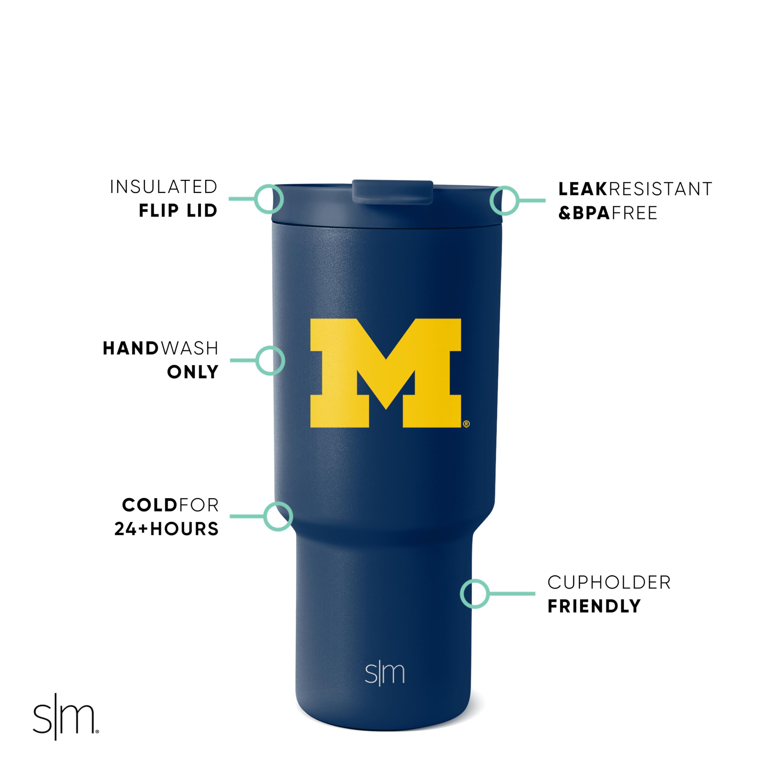 Foto 3 pulgar | Vaso Simple Modern Michigan Wolverines De Acero Inoxidable De 900 Ml - Venta Internacional.