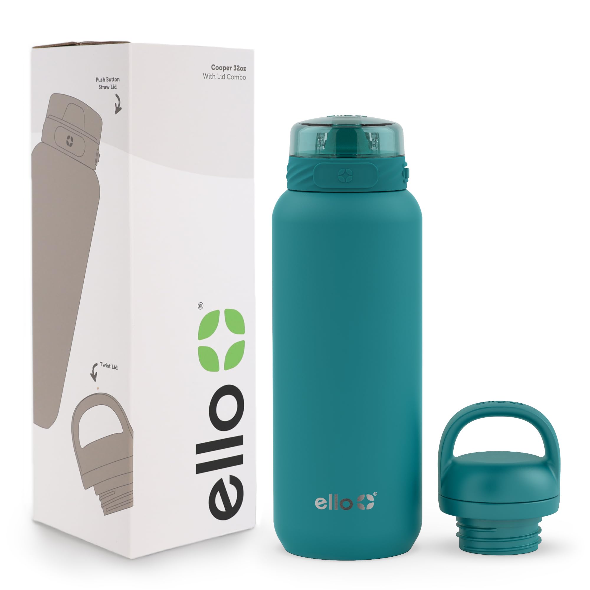 Botella De Agua Ello Cooper De Acero Inoxidable 946 Ml Con 2 Tapas - Venta Internacional.