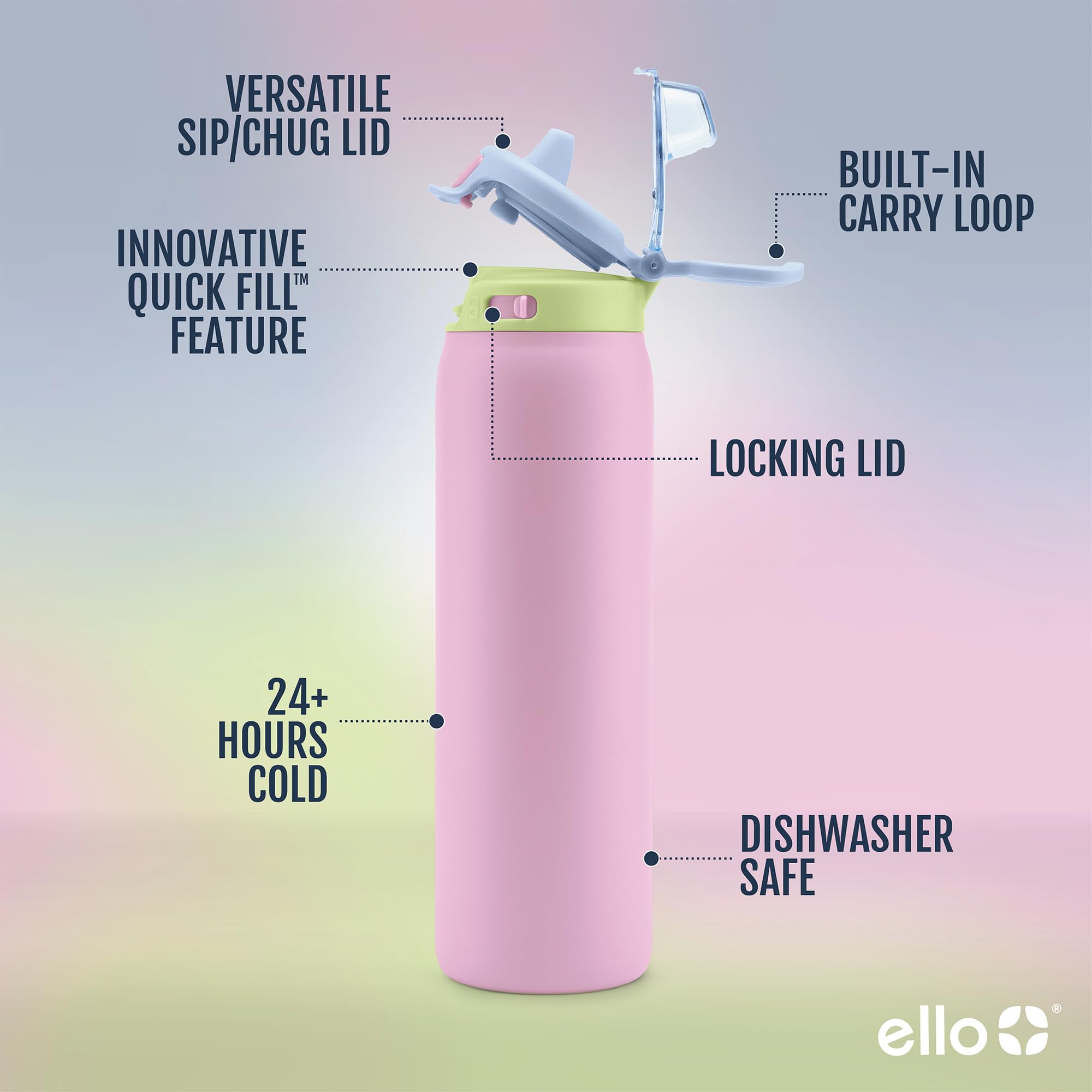 Foto 4 pulgar | Botella De Agua Ello Pop & Fill De Acero Inoxidable Rosy Skyline De 1,2 Litros - Venta Internacional.