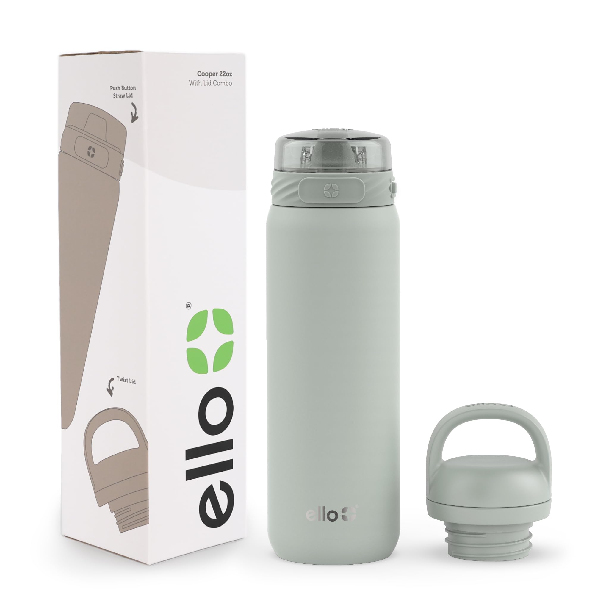 Botella De Agua Ello Cooper De 650 Ml De Acero Inoxidable Con 2 Tapas - Venta Internacional.