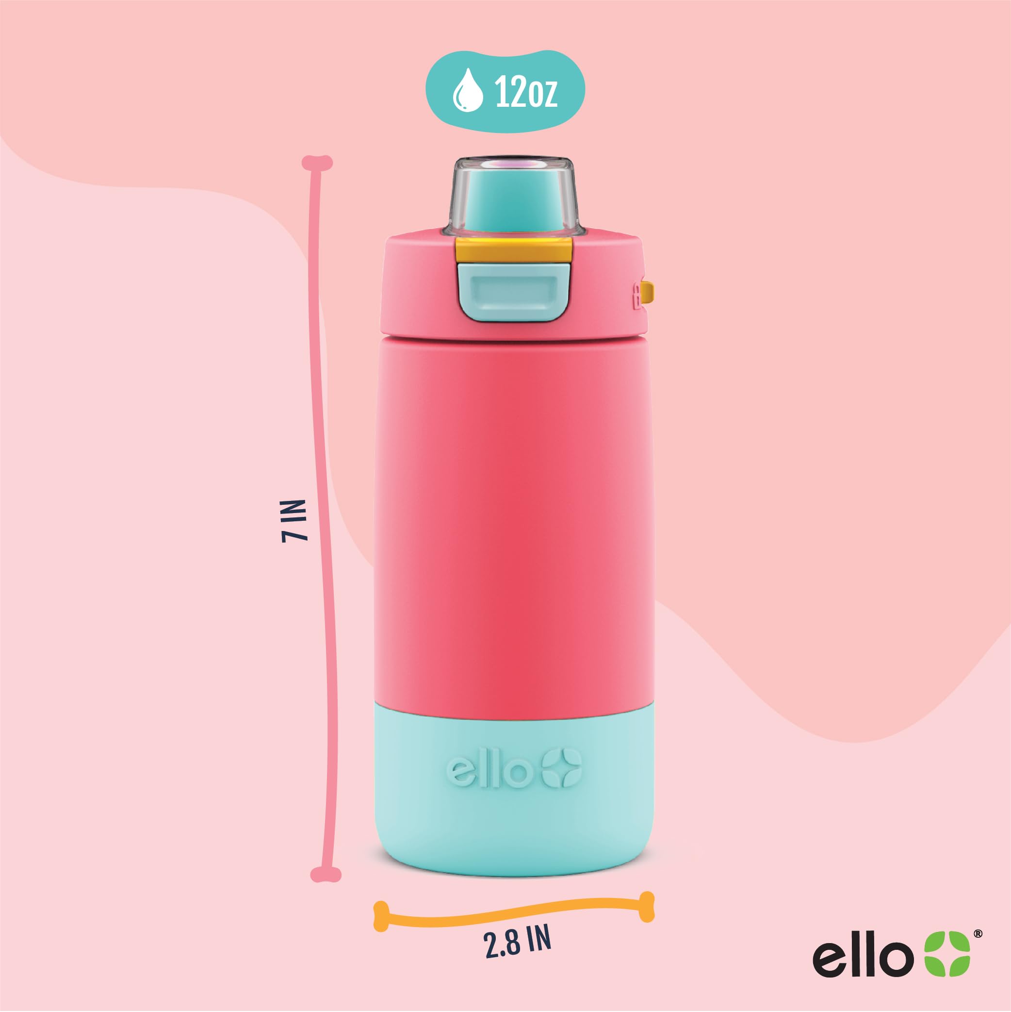 Foto 5 pulgar | Botella De Agua Ello Kids Colby De Acero Inoxidable, 350 Ml, Color Coral - Venta Internacional.