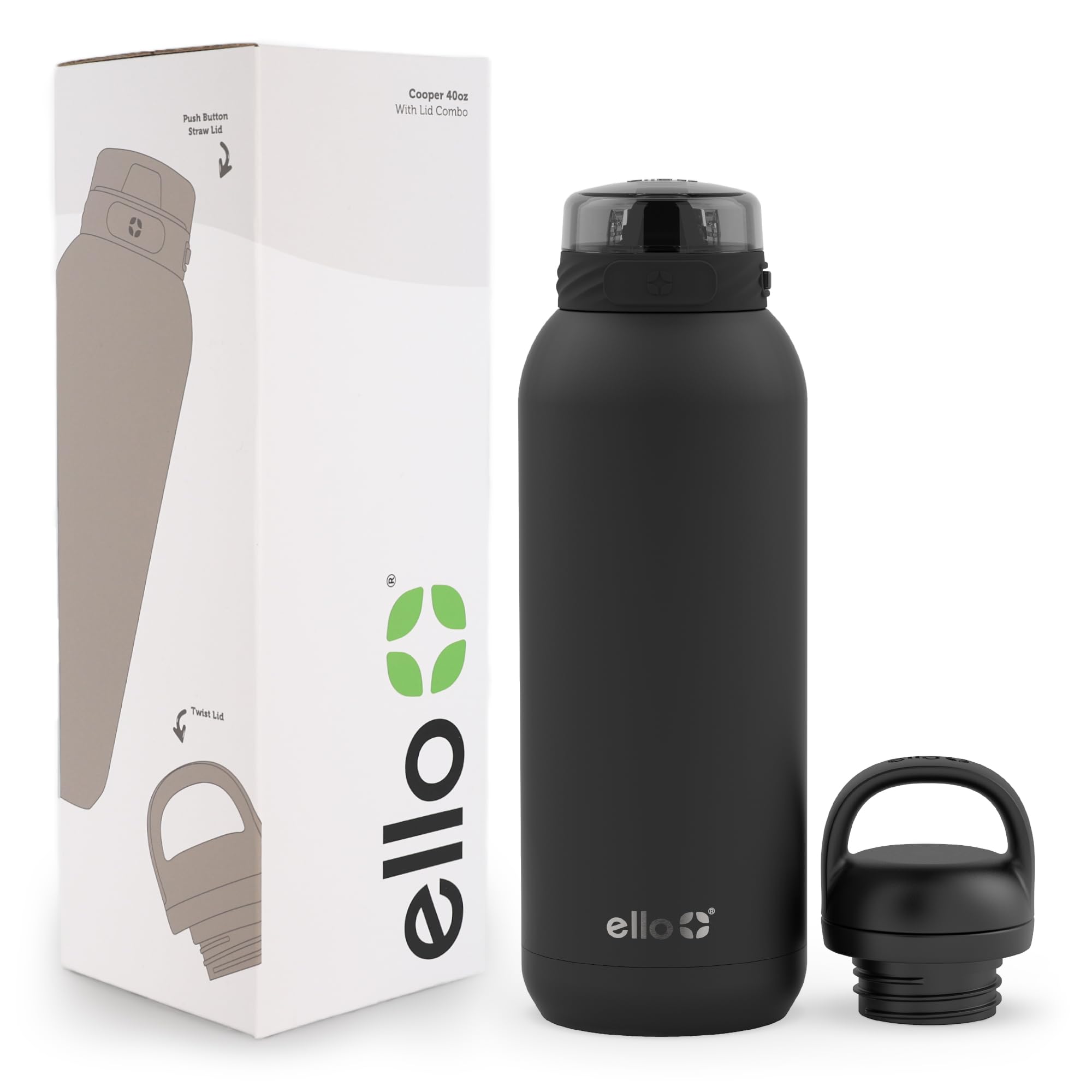Botella De Agua Ello Cooper 1.2l De Acero Inoxidable Negra - Venta Internacional.