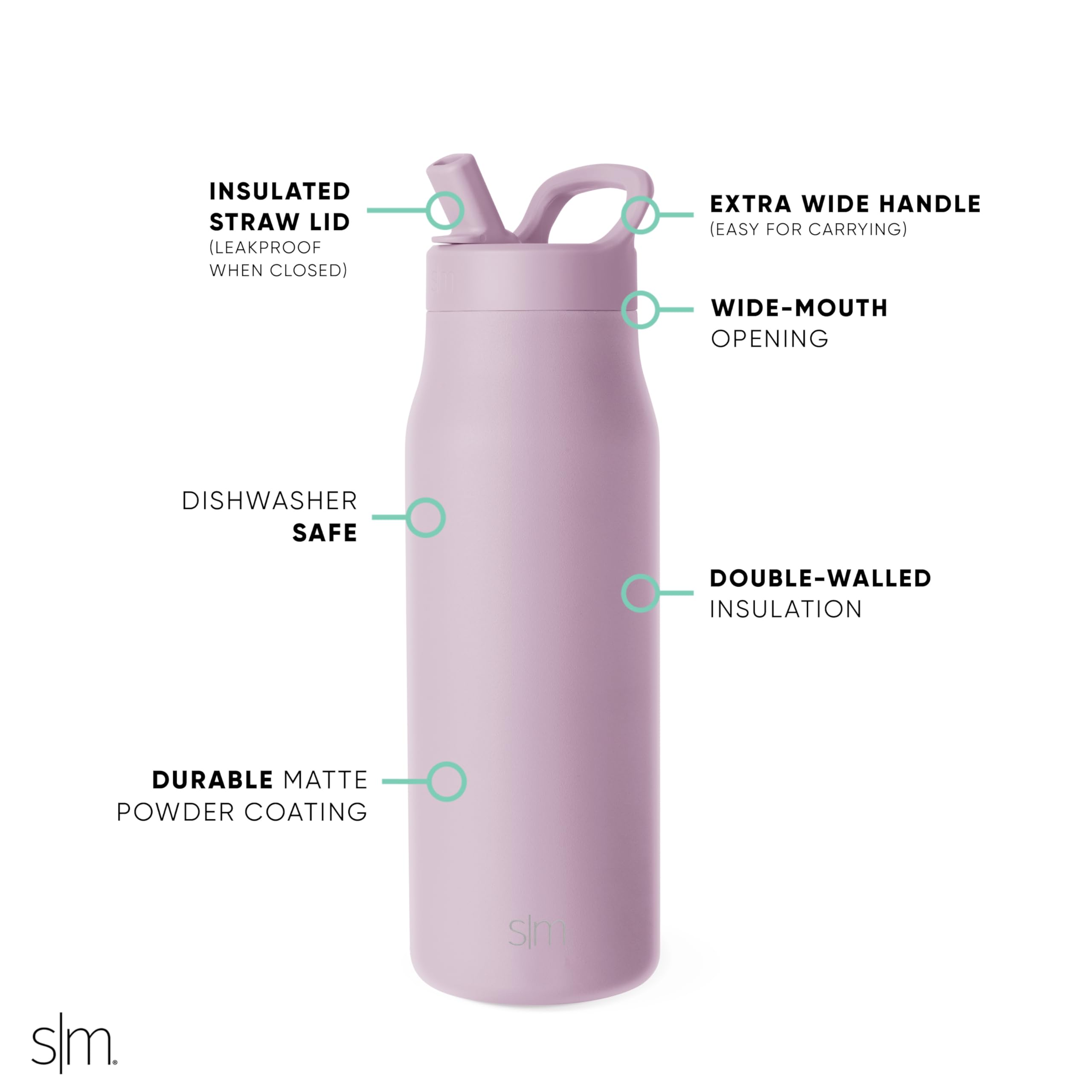 Foto 4 pulgar | Botella De Agua Simple Modern Mesa De 1 Litro Con Tapa De Pajita Lavender Mist - Venta Internacional.