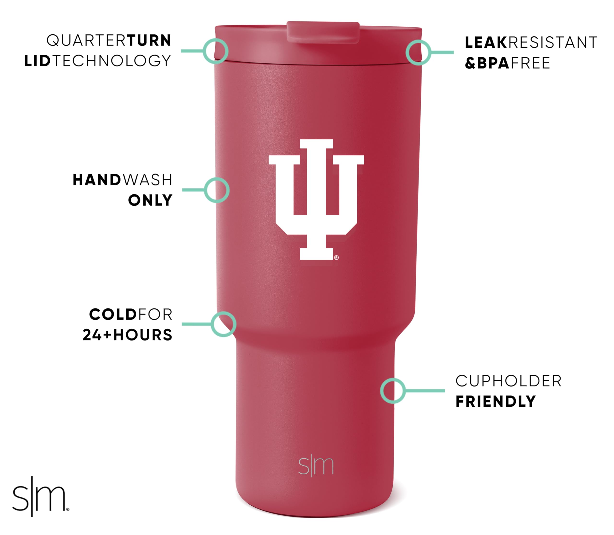 Foto 3 pulgar | Vaso Simple Y Moderno Indiana Hoosiers De Acero Inoxidable De 900 Ml - Venta Internacional.