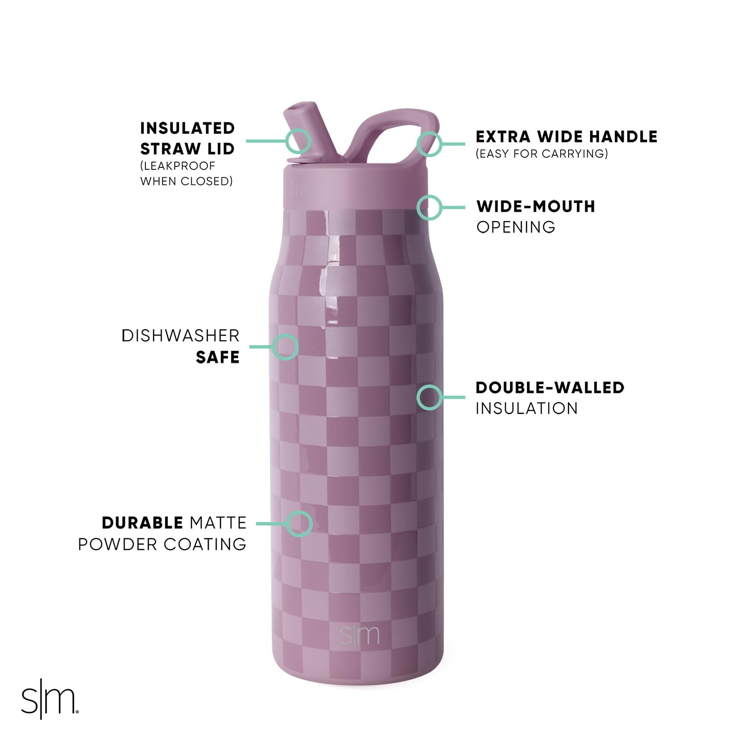 Foto 4 pulgar | Botella De Agua Simple Modern Mesa De 1 Litro Con Tapa De Pajita, Color Lavanda - Venta Internacional.