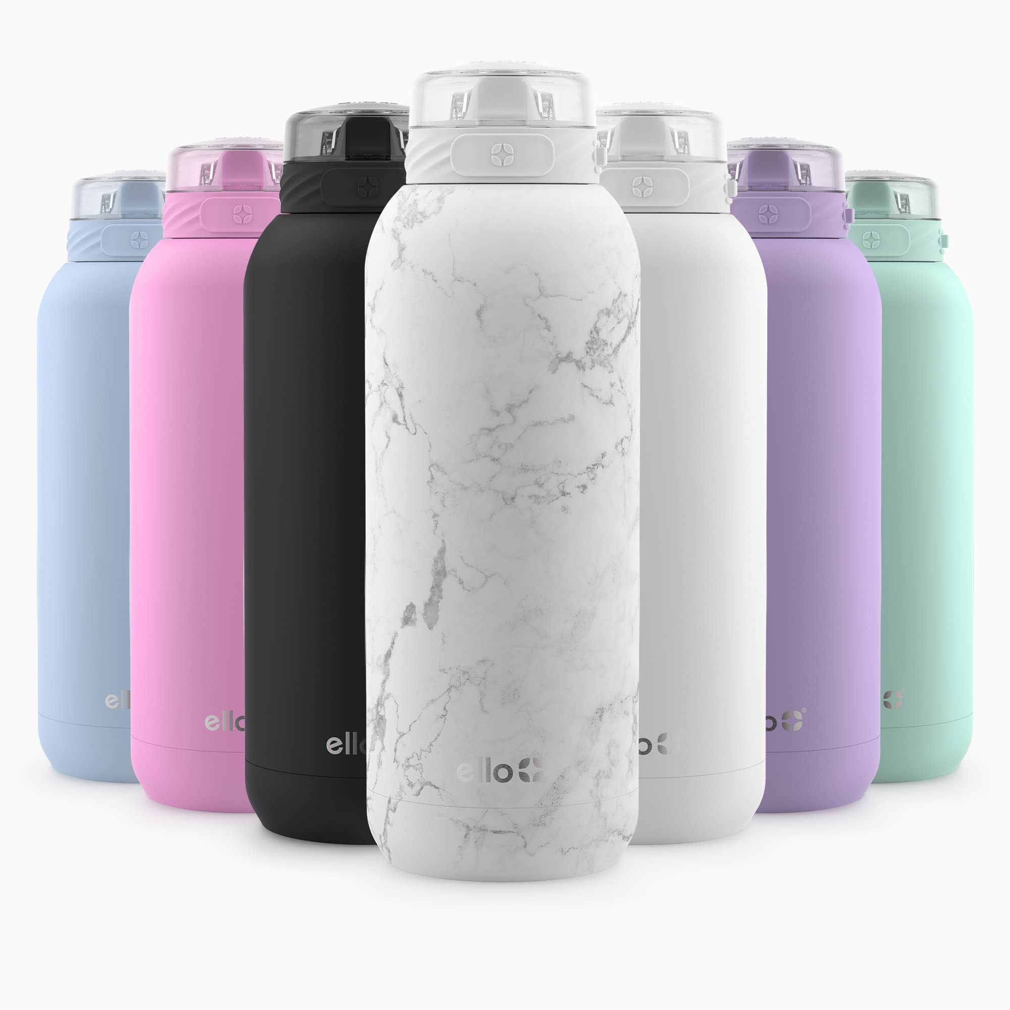 Botella De Agua Ello Cooper, 650 Ml, Acero Inoxidable, Mármol Blanco - Venta Internacional.