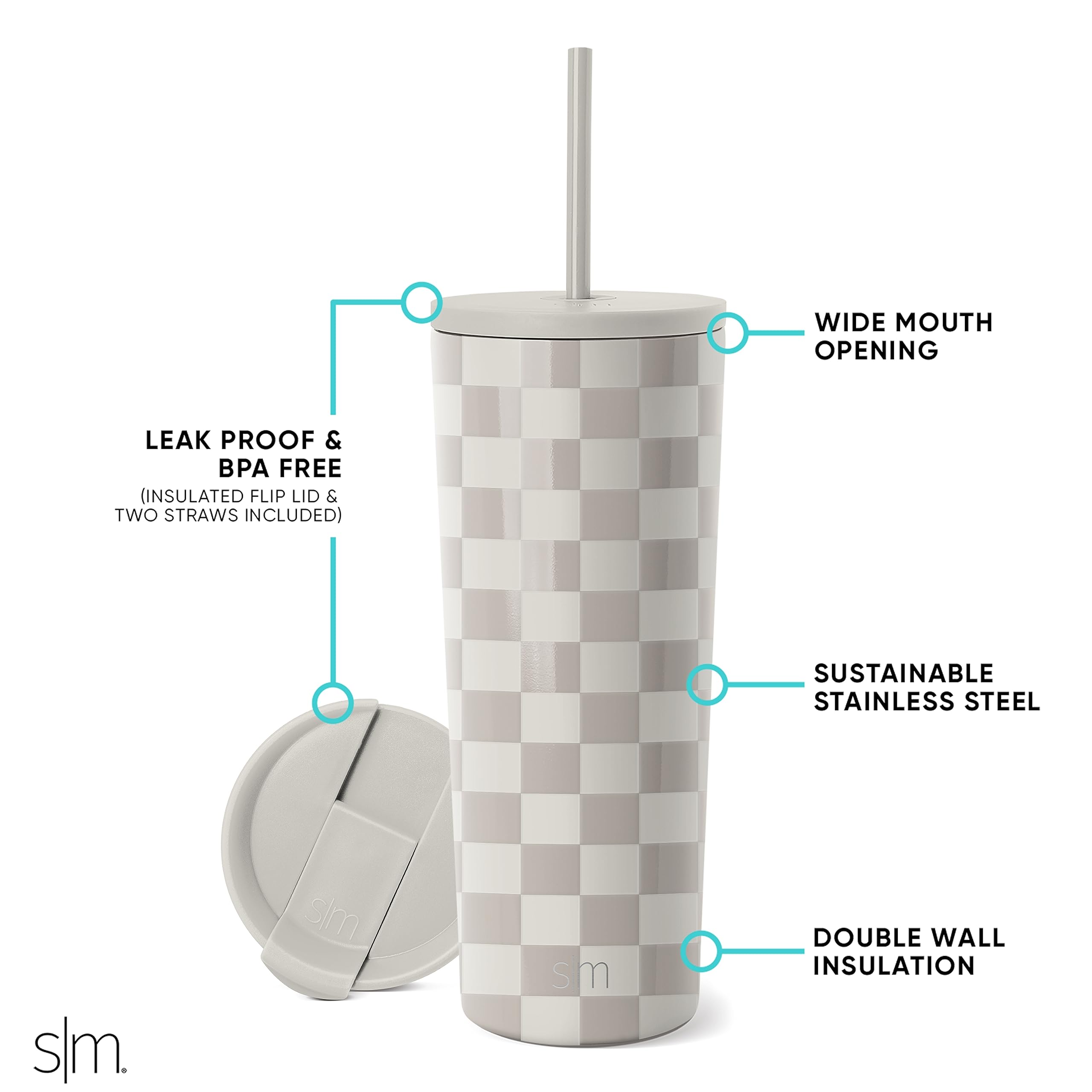 Foto 3 pulgar | Vaso Aislante Simple Modern Checkmate De Acero Inoxidable De 700 Ml - Venta Internacional.
