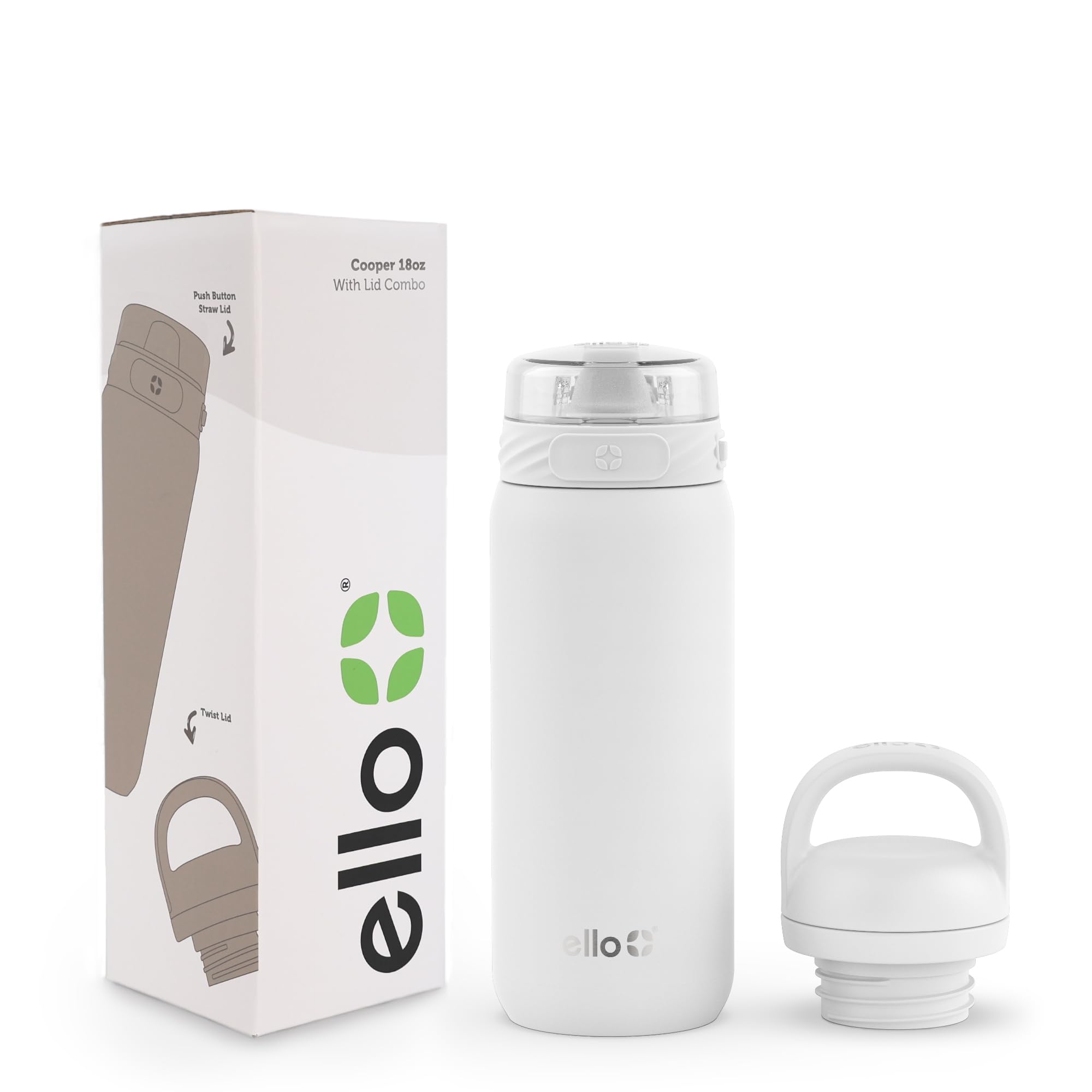 Botella De Agua Ello Cooper Kids 530 Ml De Acero Inoxidable Blanca - Venta Internacional.