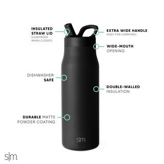 Foto 3 | Botella De Agua Simple Modern Mesa De 1 Litro Con Tapa De Pajita, Color Negro Medianoche - Venta Internacional.