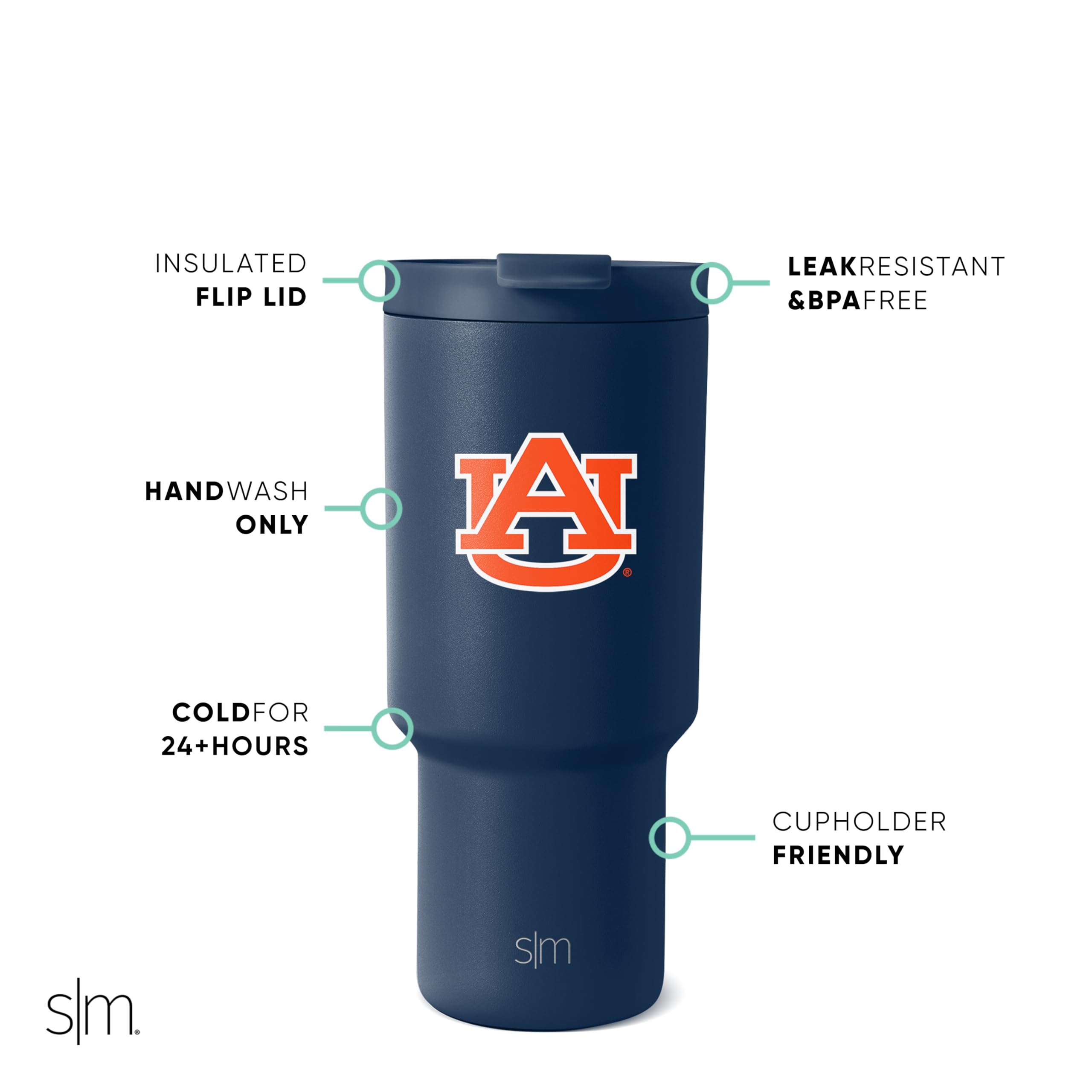 Foto 3 pulgar | Vaso Simple Modern Auburn Tigers De Acero Inoxidable De 900 Ml - Venta Internacional.