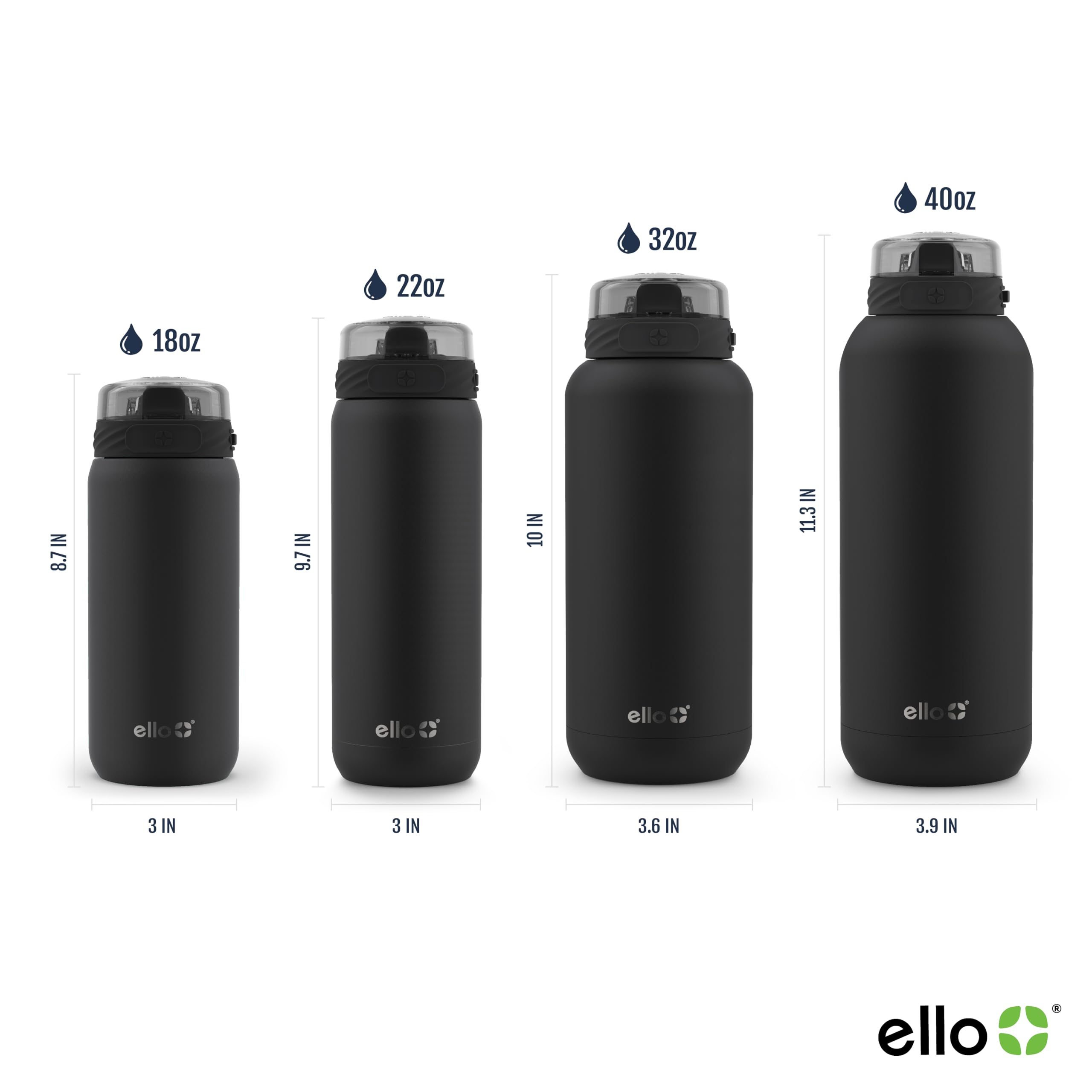Foto 5 pulgar | Botella De Agua Ello Cooper De Acero Inoxidable De 1,2 L Con Pajita Negra - Venta Internacional.