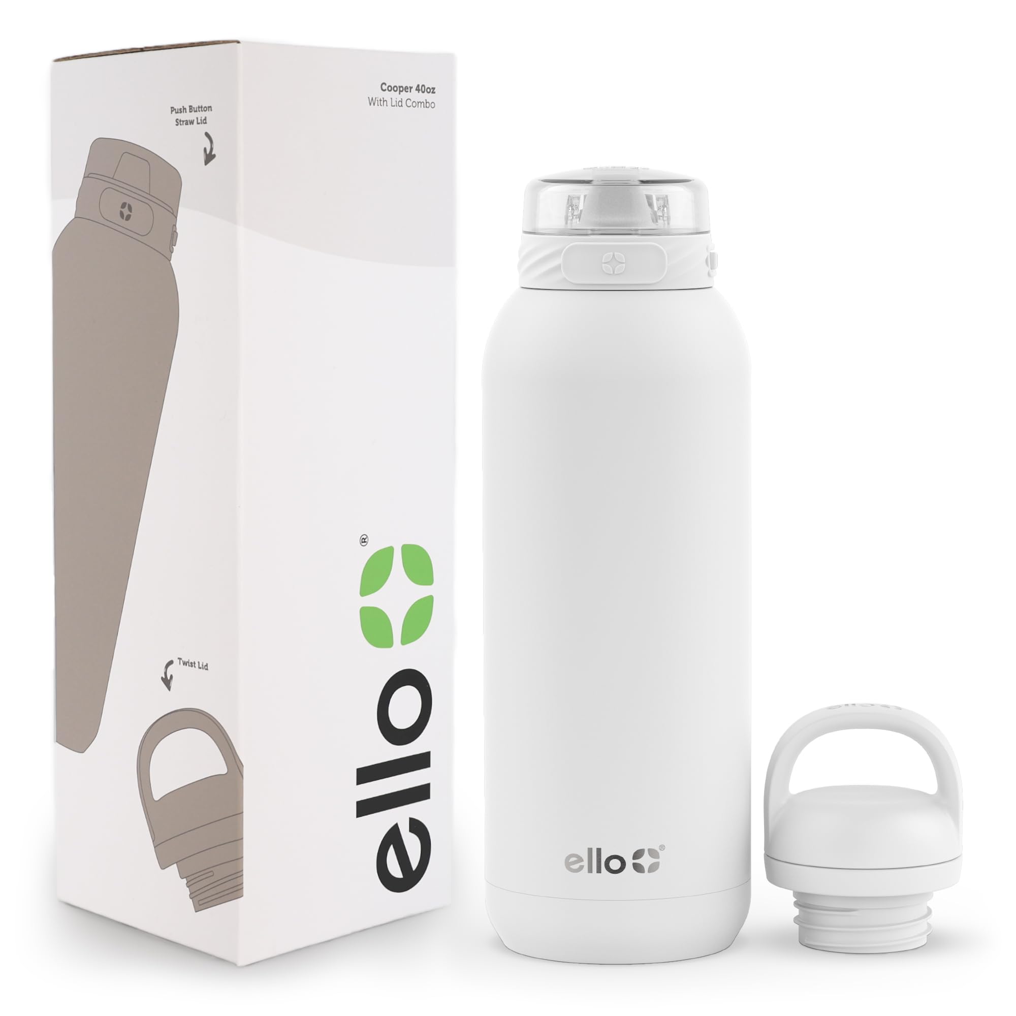 Foto 2 pulgar | Botella De Agua Ello Cooper 1.2l De Acero Inoxidable Blanca - Venta Internacional.