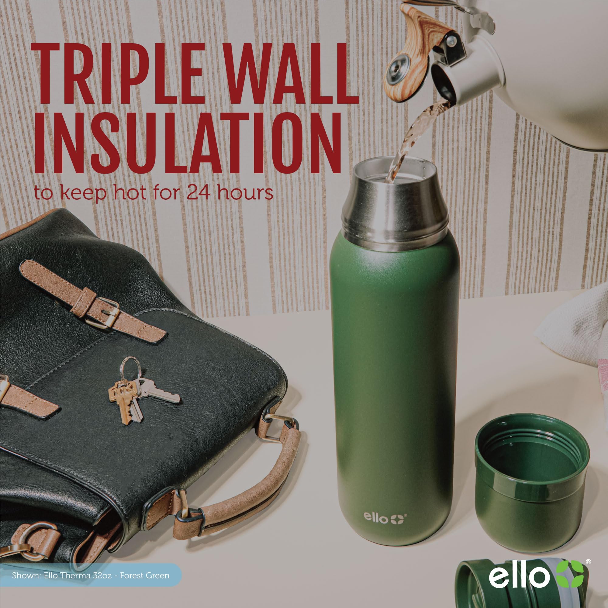 Foto 7 pulgar | Thermos Ello Therma 946ml Con Aislamiento De Acero Inoxidable, Color Verde - Venta Internacional.