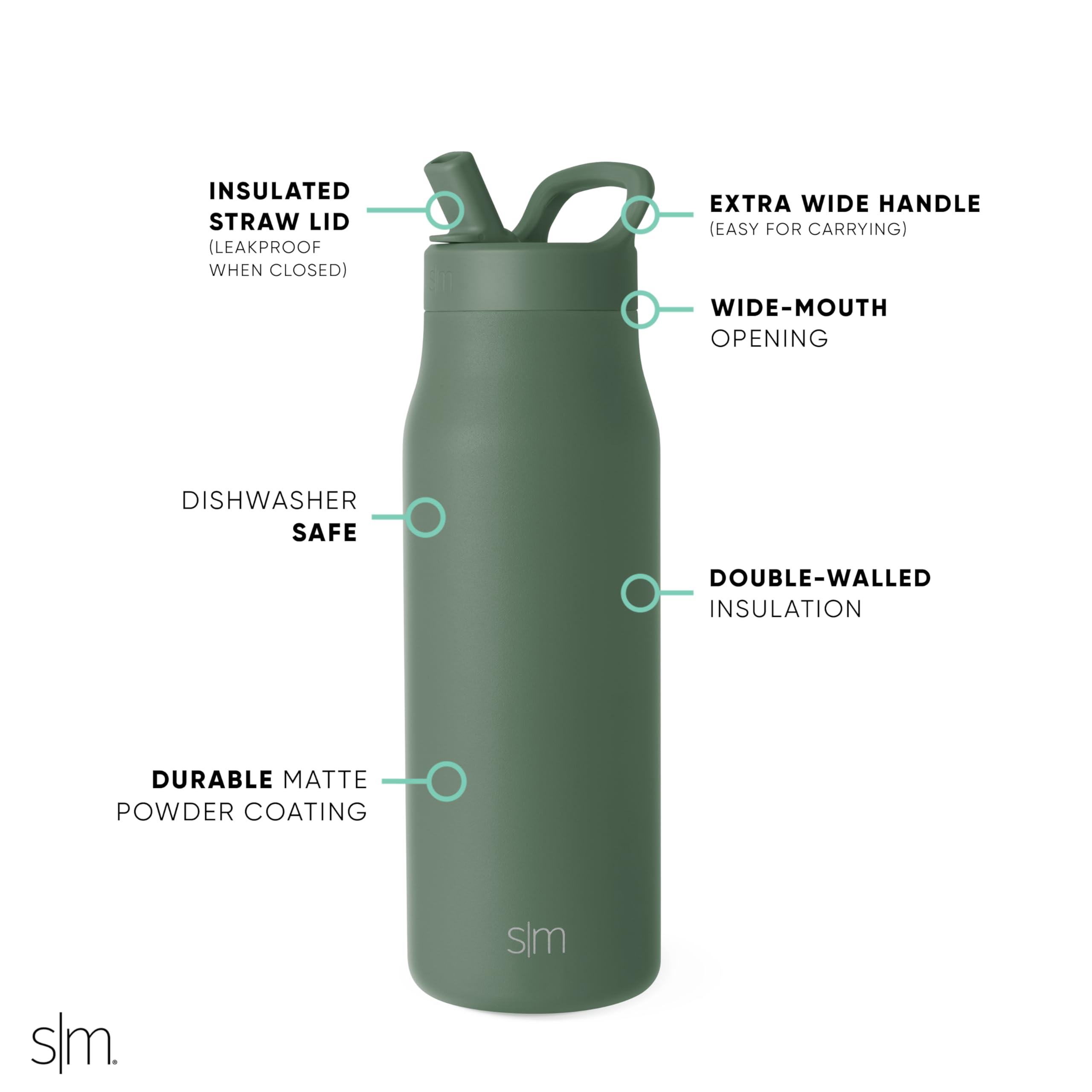 Foto 4 pulgar | Botella De Agua Simple Modern Mesa De 1 Litro Con Tapa De Pajita Olive Grove - Venta Internacional.
