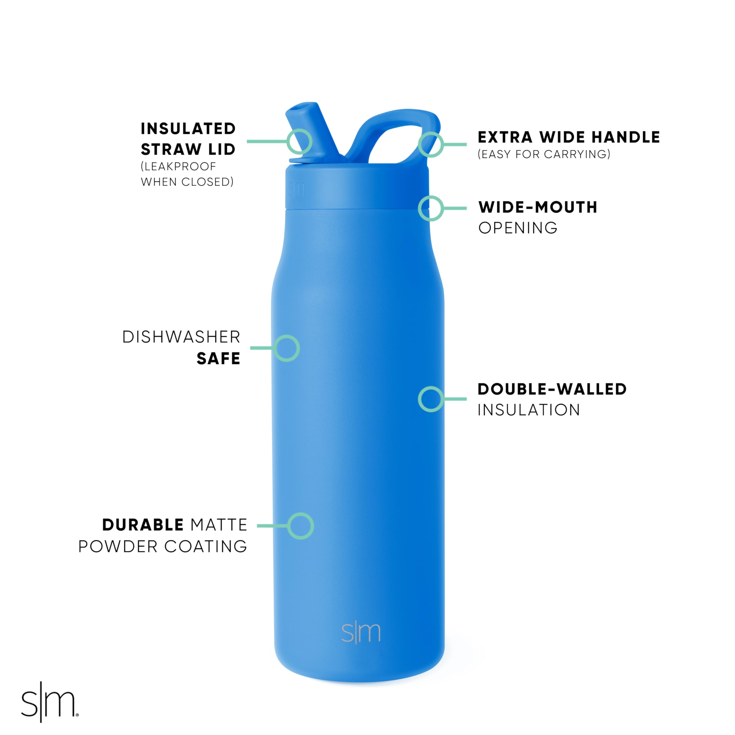 Foto 3 | Botella De Agua Simple Modern Mesa De 1 Litro Con Tapa De Pajita, Color Azul Supersónico - Venta Internacional.