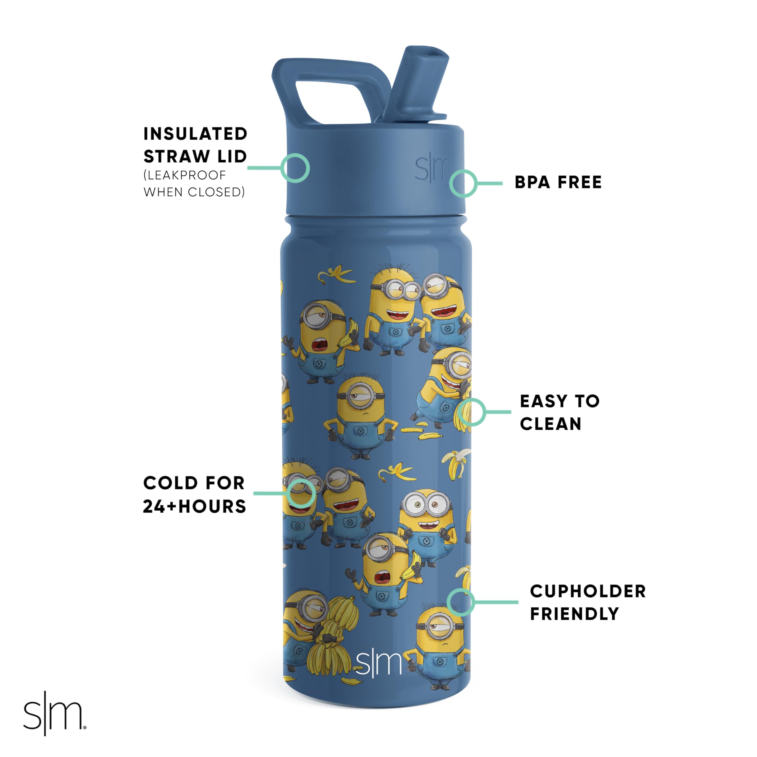 Foto 3 pulgar | Botella De Agua Simple Modern Minions Kids De 530 Ml Con Tapa De Pajita - Venta Internacional.