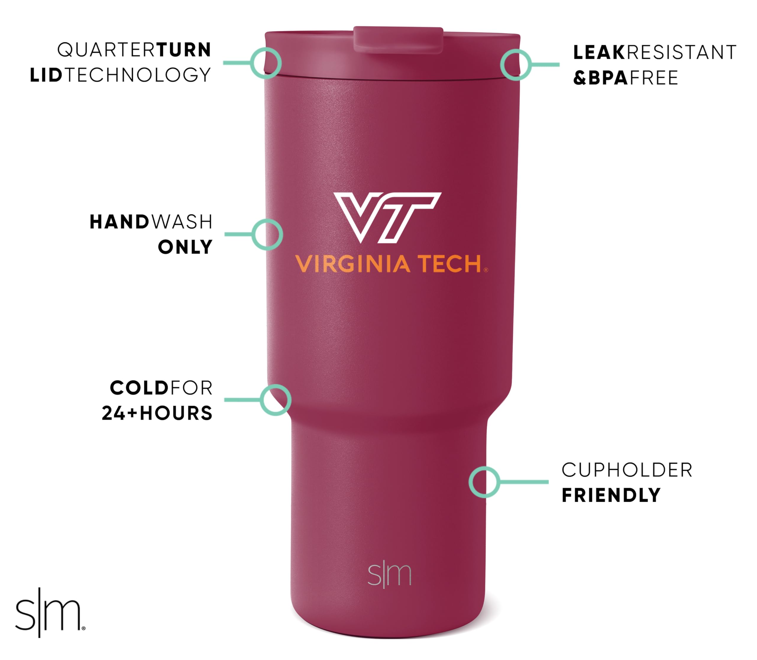 Foto 3 pulgar | Vaso Simple Modern Virginia Hokies De Acero Inoxidable De 900 Ml - Venta Internacional.