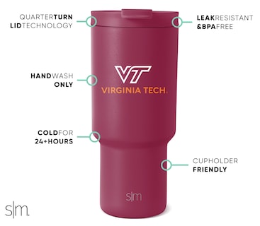 Foto 2 | Vaso Simple Modern Virginia Hokies De Acero Inoxidable De 900 Ml - Venta Internacional.