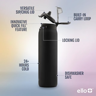 Foto 2 | Botella De Agua Ello Pop & Fill, 650 Ml, Acero Inoxidable, Color Negro - Venta Internacional.