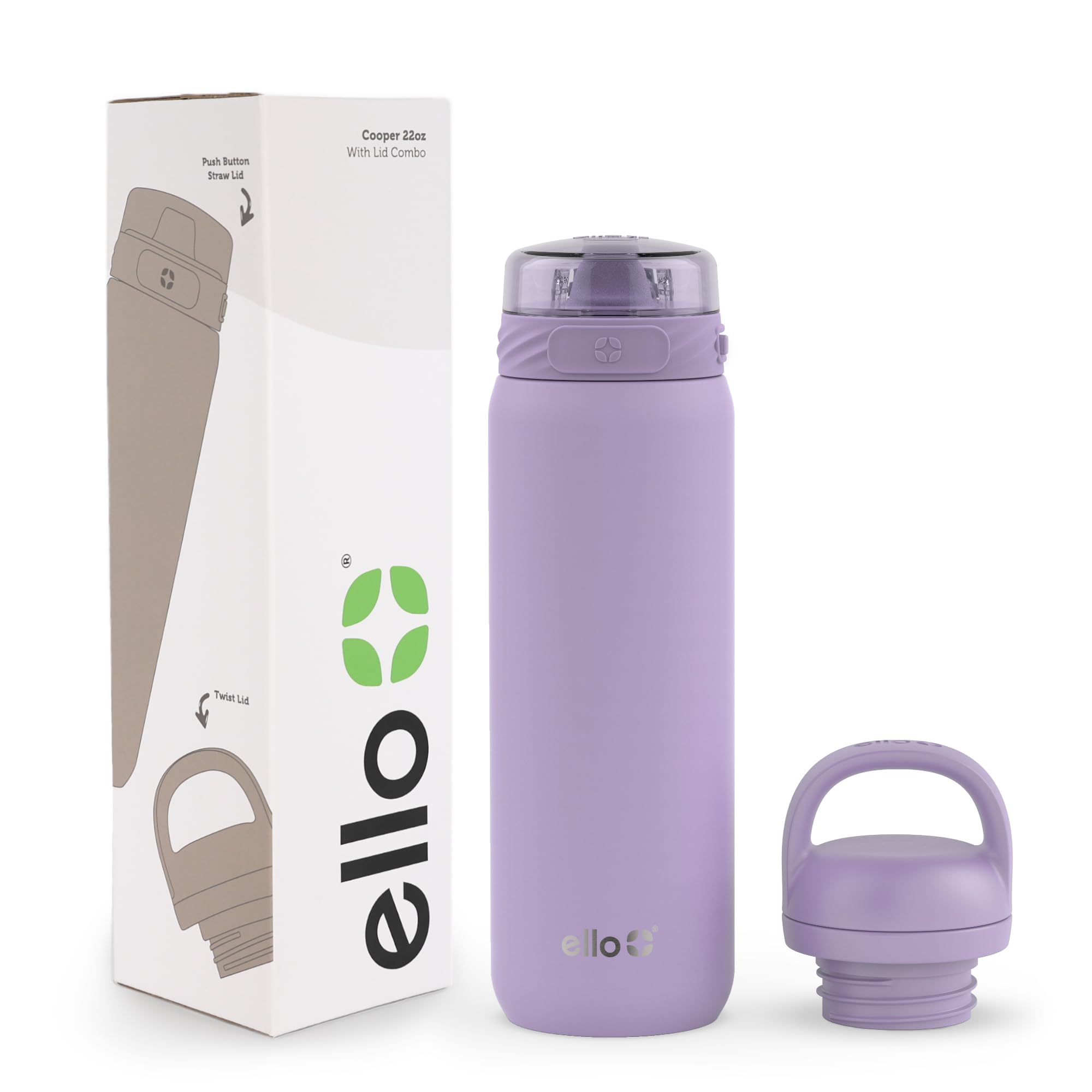 Foto 2 pulgar | Botella De Agua Ello Cooper, 650 Ml, Acero Inoxidable, Color Lila, Con 2 Tapas - Venta Internacional.