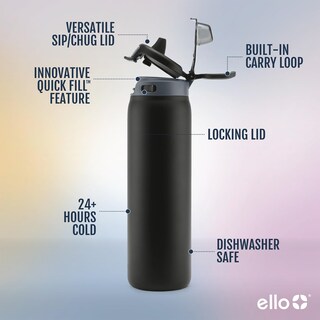 Foto 3 | Botella De Agua Ello Pop & Fill, 650 Ml, Acero Inoxidable, Color Negro - Venta Internacional.