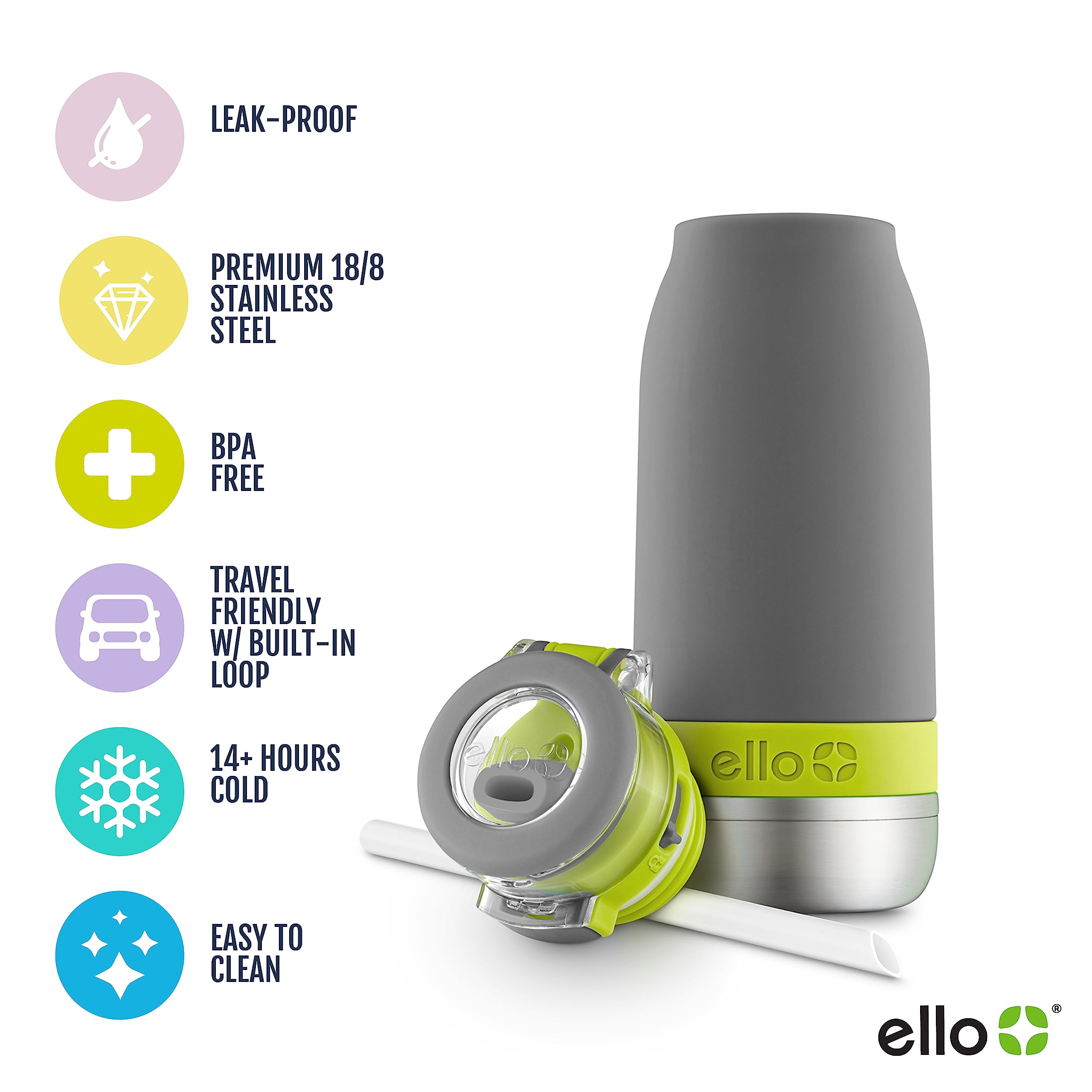 Foto 3 pulgar | Botella De Agua Ello Emma Con Aislamiento Al Vacío De 400 Ml Para Niños, Color Gris - Venta Internacional.