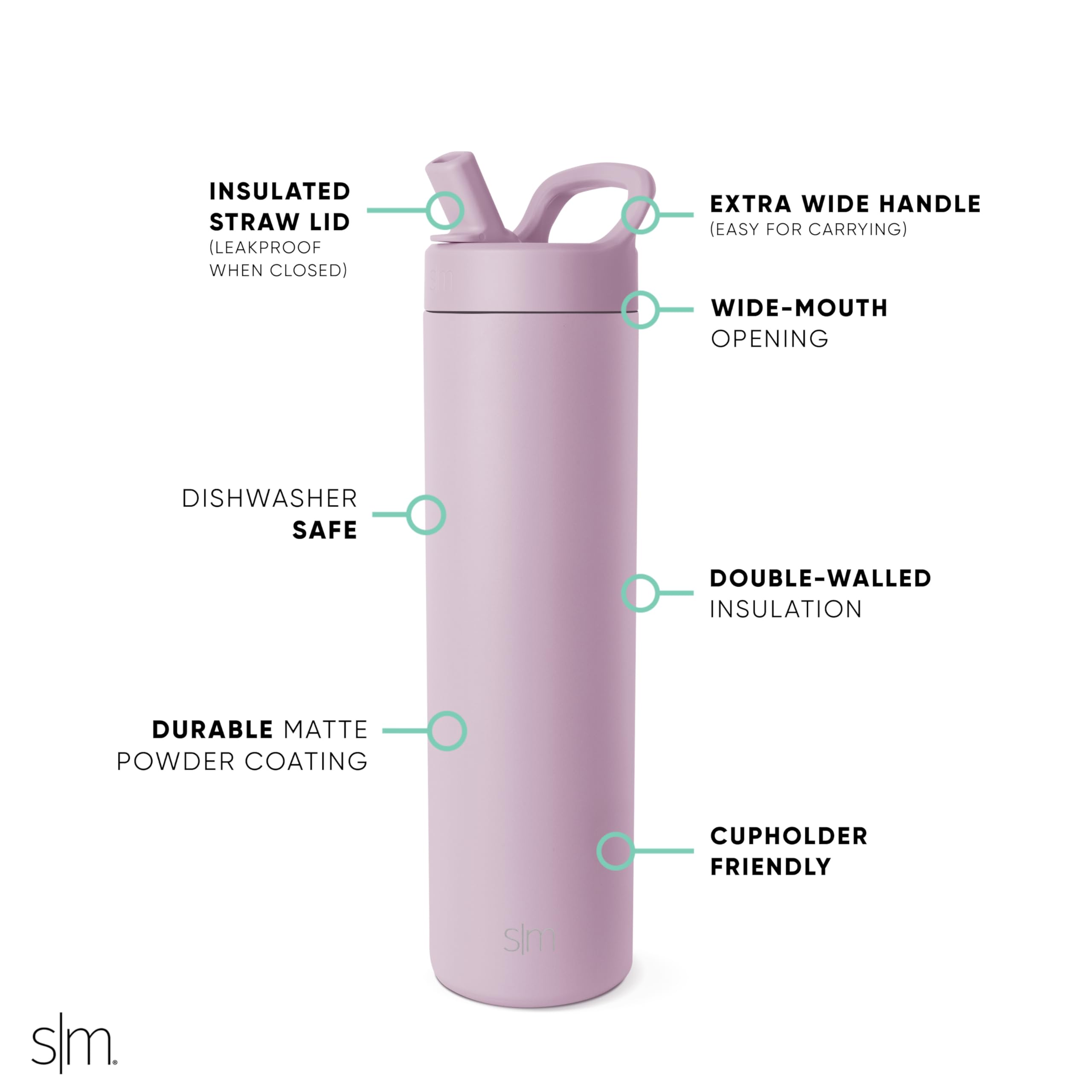 Foto 4 pulgar | Botella De Agua Simple Modern Mesa De 700 Ml Con Tapa De Pajita, Color Lavanda - Venta Internacional.