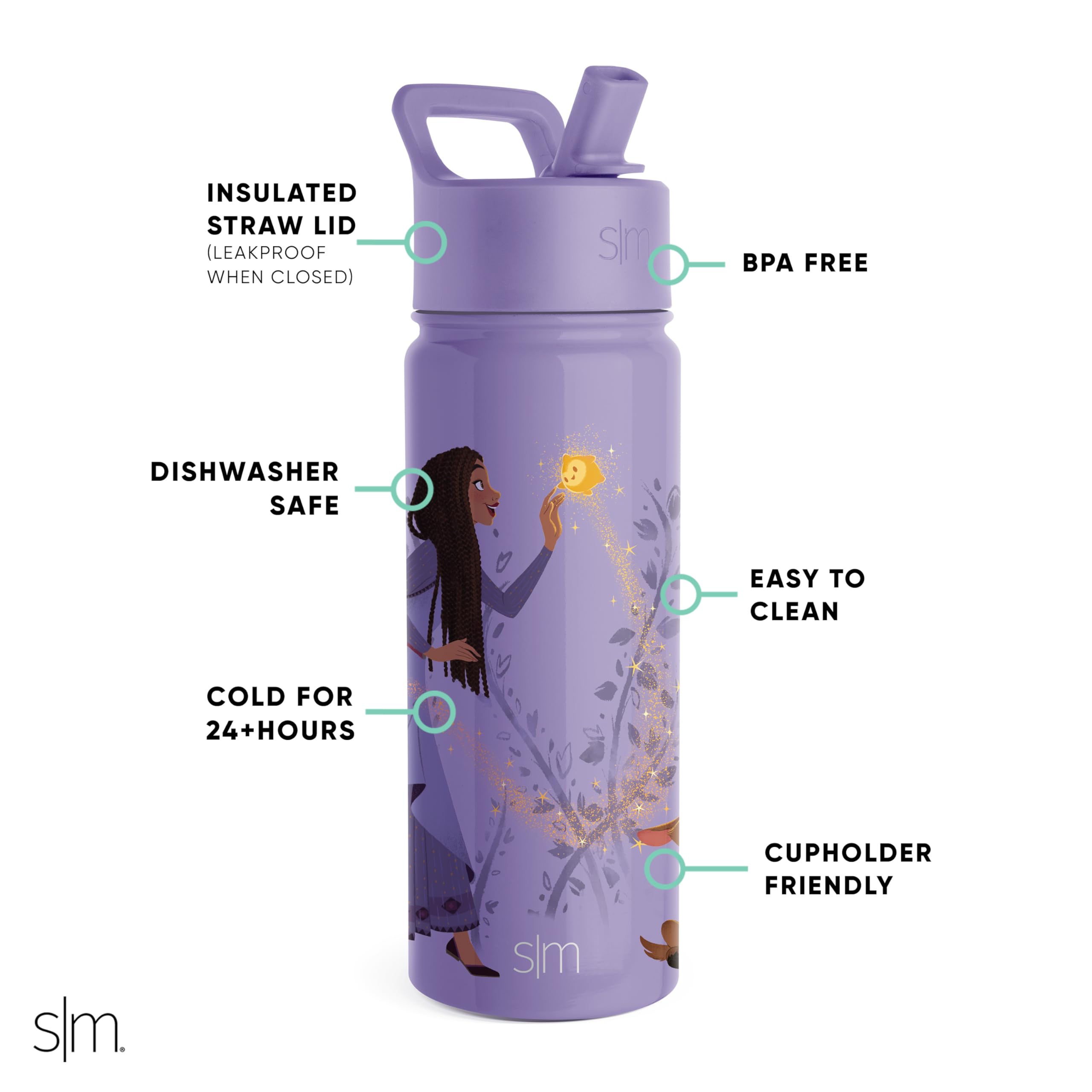 Foto 3 pulgar | Botella De Agua Simple Modern Disney Wish Kids De 530 Ml Con Pajita - Venta Internacional.