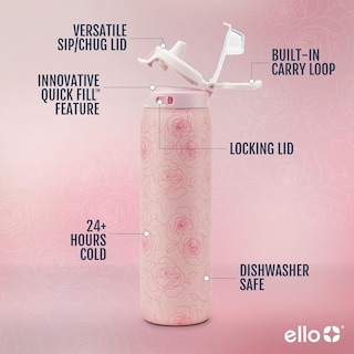 Foto 3 | Botella De Agua Ello Pop & Fill De Acero Inoxidable, 946 Ml, Rosas - Venta Internacional.