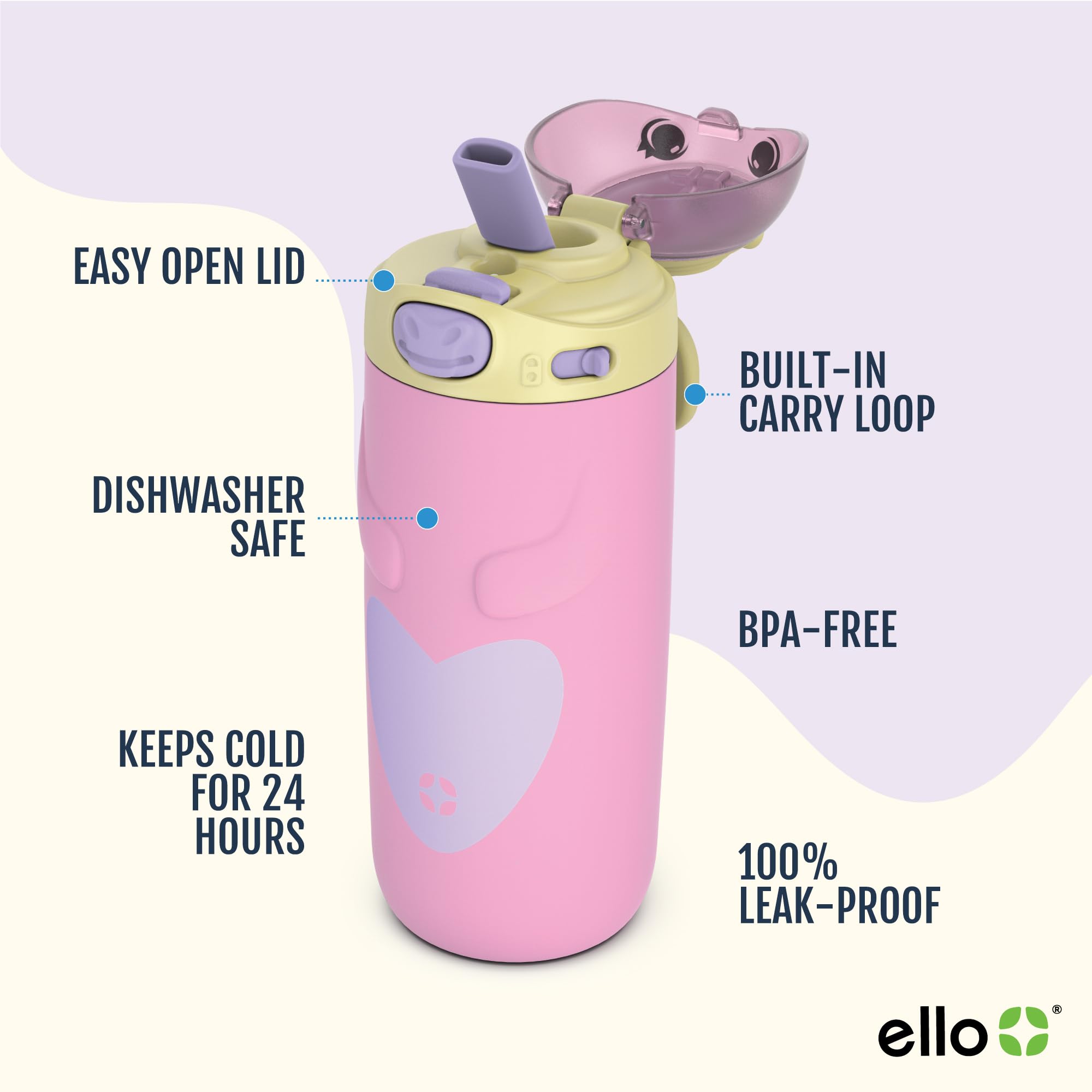 Foto 4 pulgar | Botella De Agua Ello Ellies Con Aislamiento Al Vacío, 350 Ml, Diseño De Unicornio Para Niños - Venta Internacional.