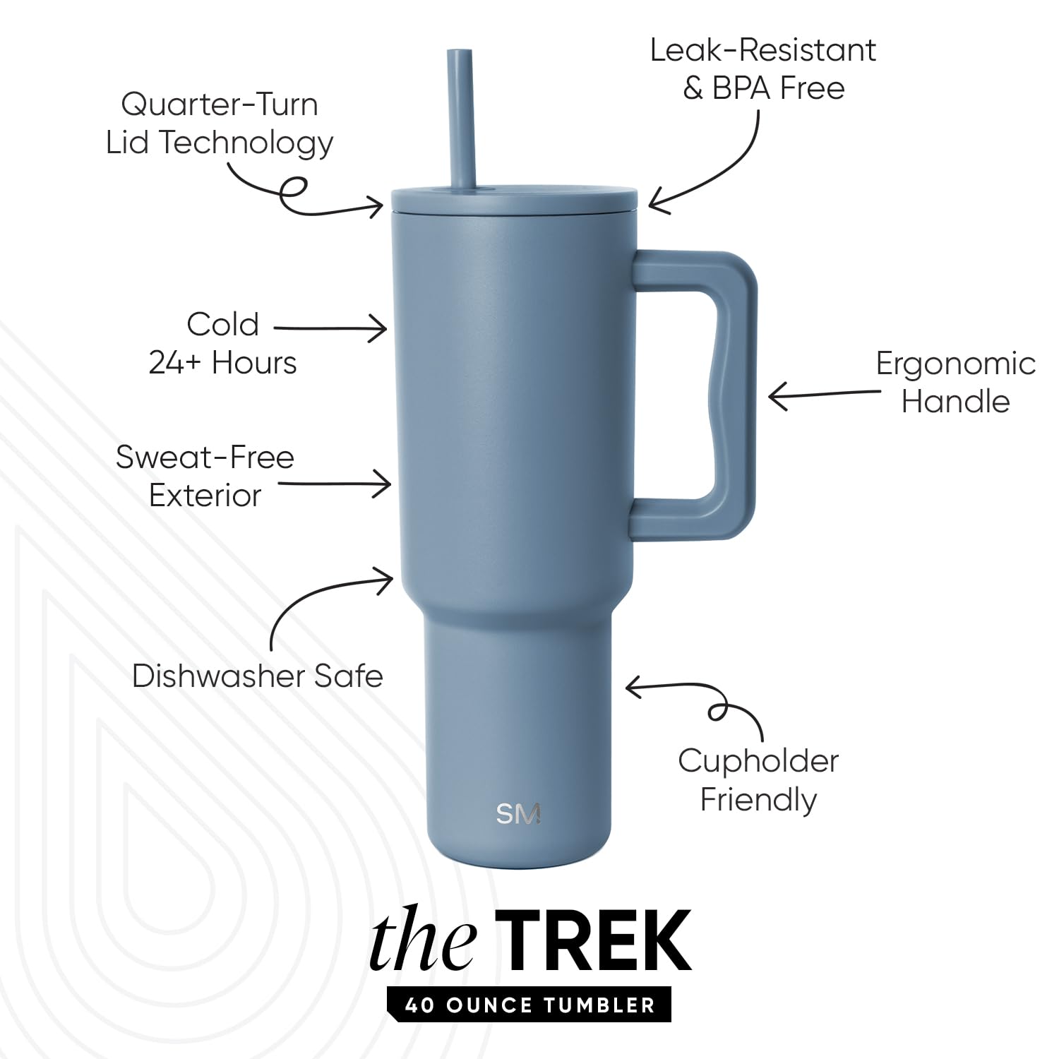 Foto 3 pulgar | Vaso Simple Modern Trek De 1,2 Litros Con Asa Y Tapa Con Pajita, Color Azul - Venta Internacional.