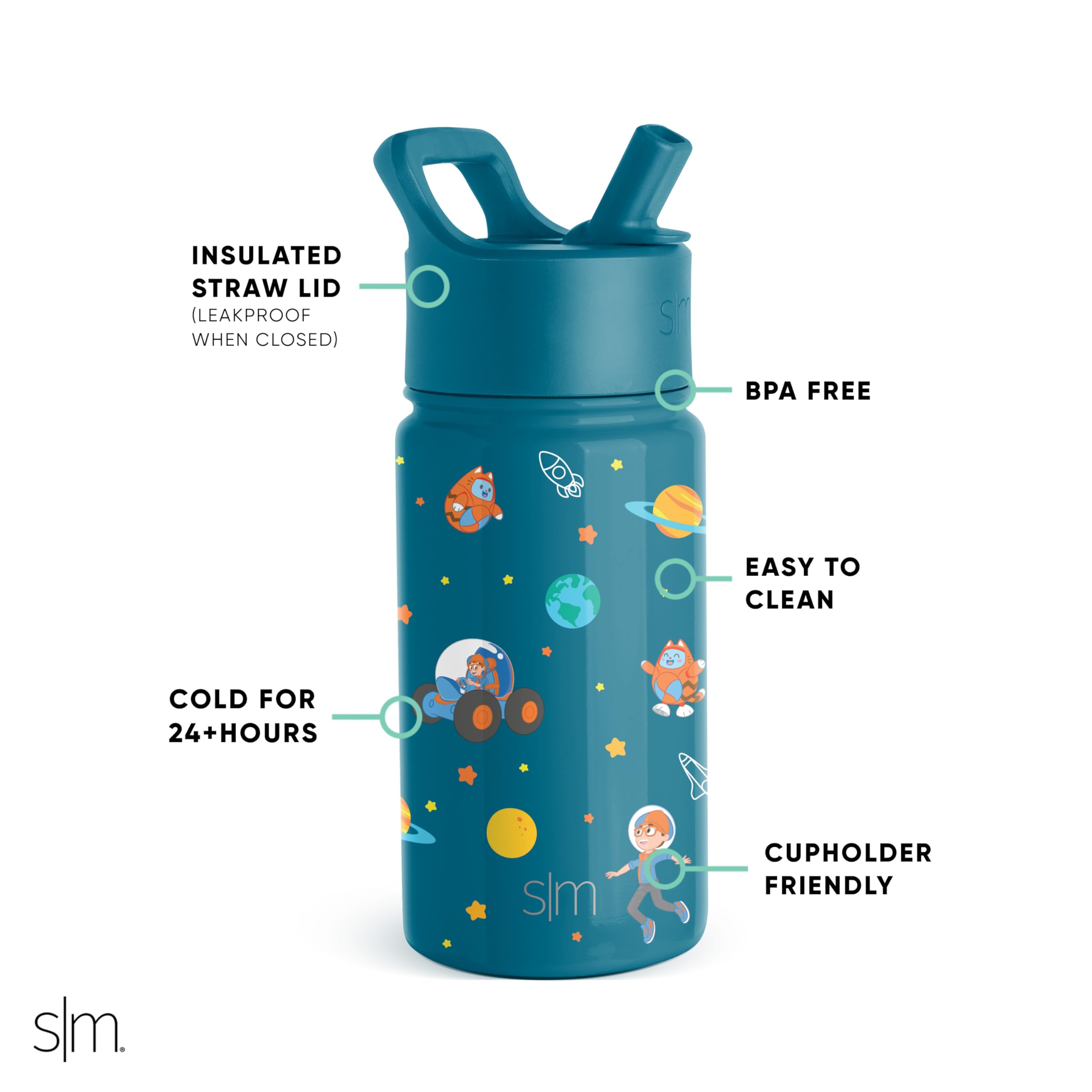 Foto 3 pulgar | Botella De Agua Blippi Kids Straw Simple Modern, 414 Ml, Acero Inoxidable - Venta Internacional.