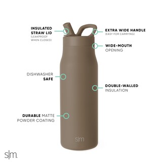 Foto 3 | Botella De Agua Simple Modern Mesa De 1 Litro Con Tapa De Pajita Color Avellana - Venta Internacional.