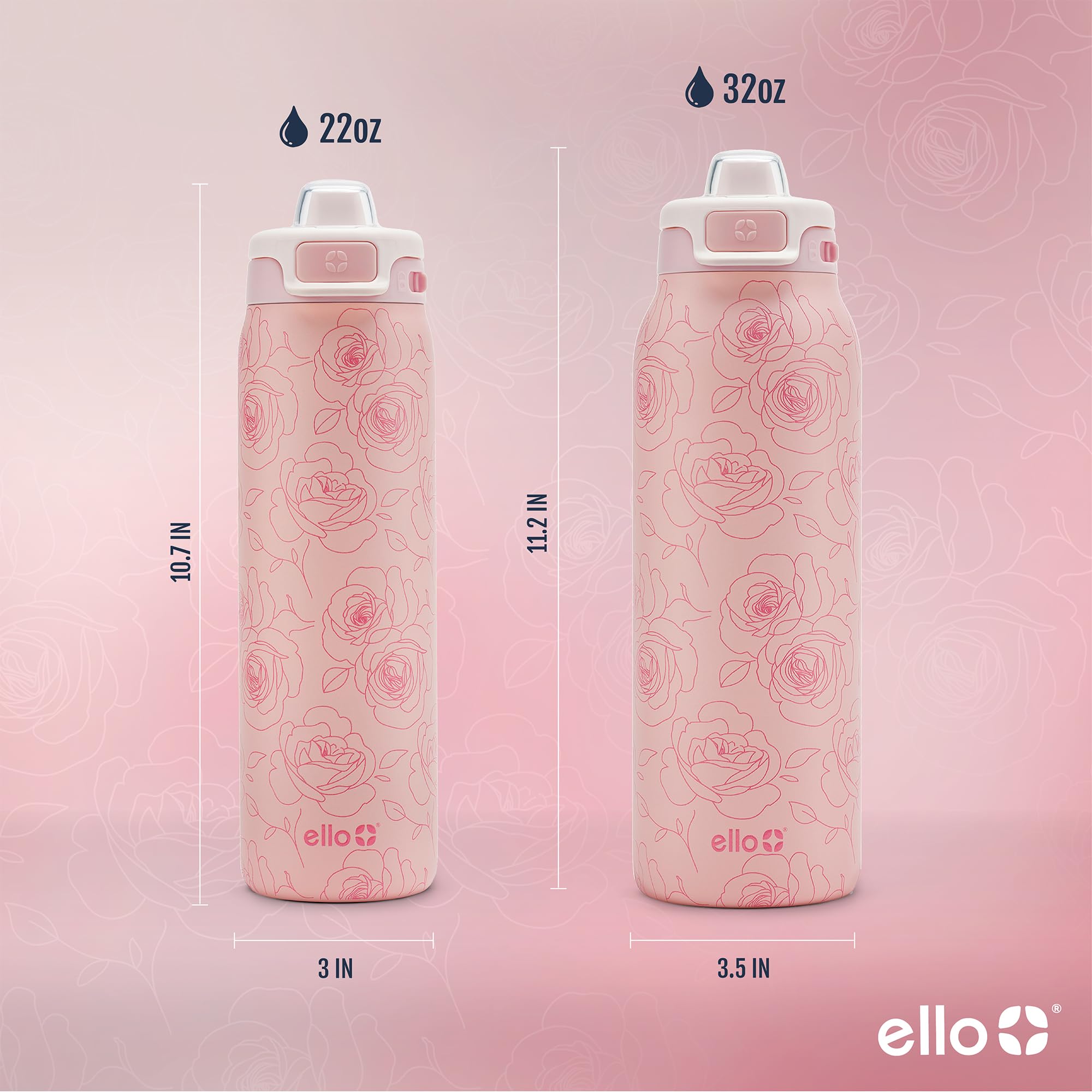 Foto 8 pulgar | Botella De Agua Ello Pop & Fill De Acero Inoxidable Con Forma De Rosas De 650 Ml - Venta Internacional.