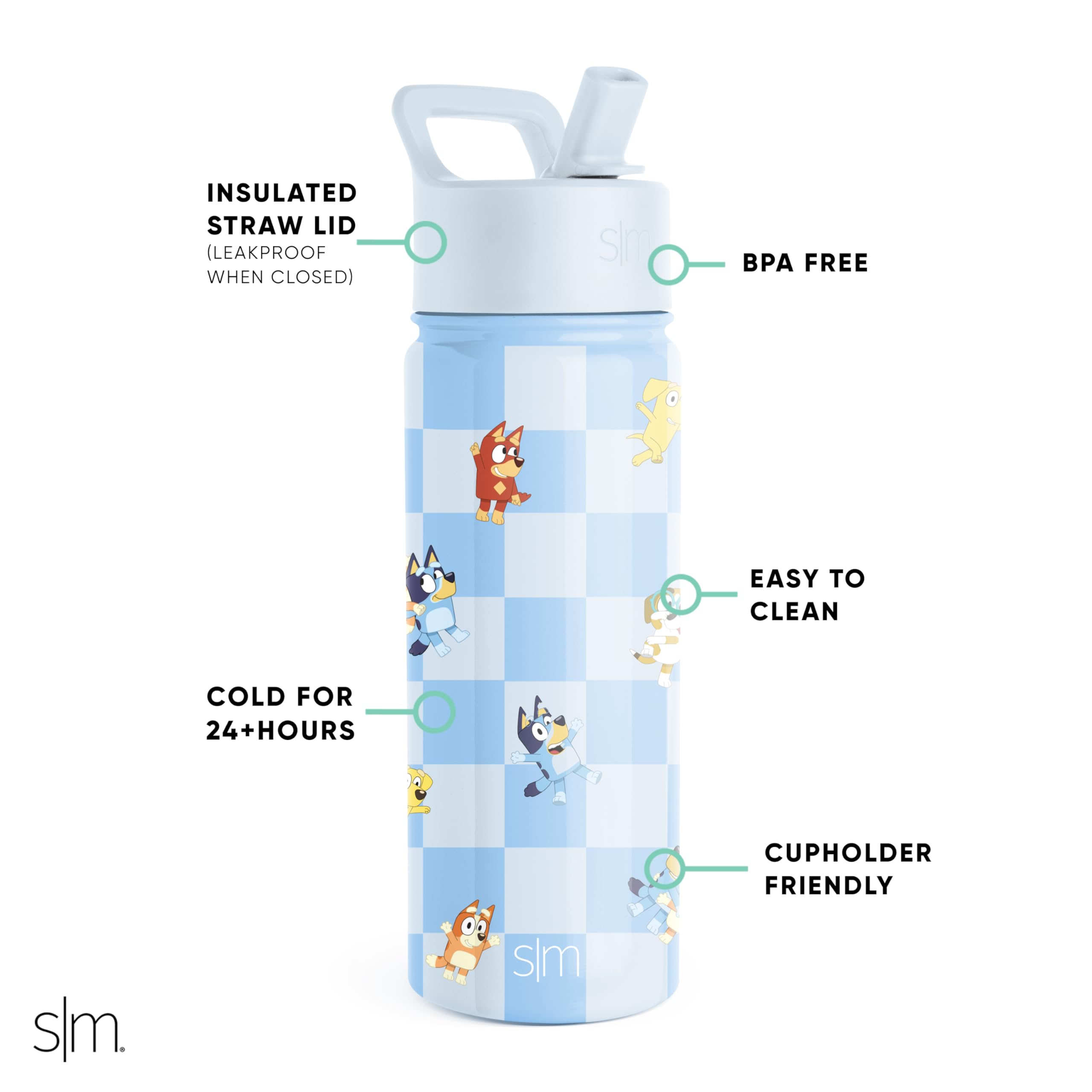 Foto 3 pulgar | Botella De Agua Simple Modern Bluey Kids Straw De 500 Ml Con Aislamiento - Venta Internacional.