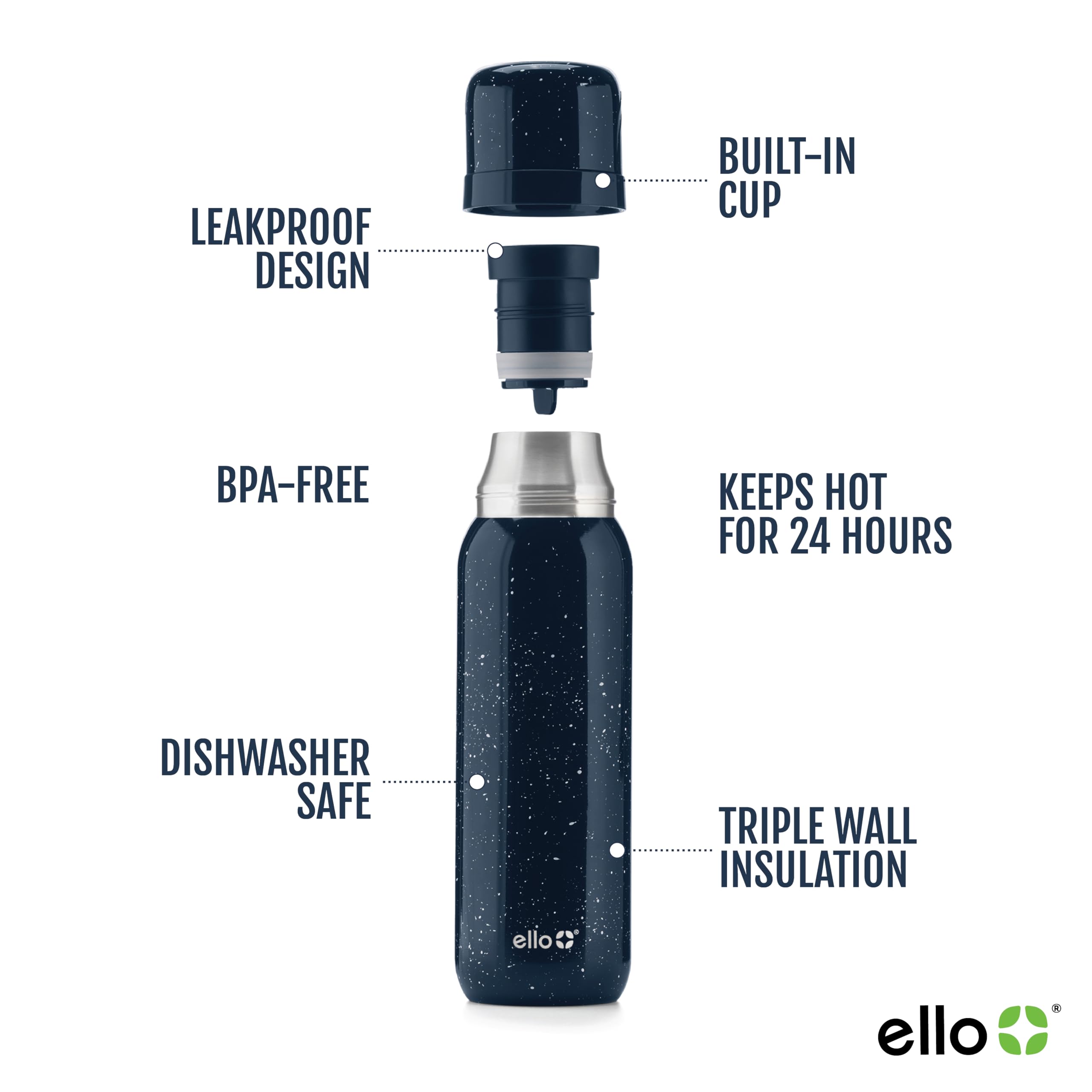 Foto 4 pulgar | Thermos Ello Therma 946ml Con Aislamiento De Acero Inoxidable, Color Azul - Venta Internacional.