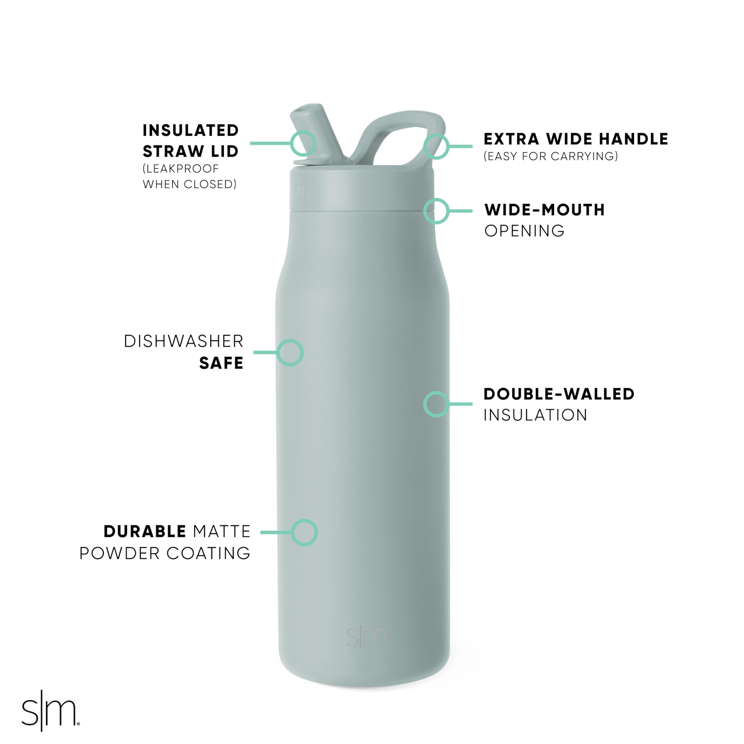 Foto 4 pulgar | Botella De Agua Simple Modern Mesa De 1 Litro Con Tapa De Pajita Sea Glass Sage - Venta Internacional.