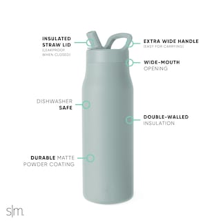 Foto 3 | Botella De Agua Simple Modern Mesa De 1 Litro Con Tapa De Pajita Sea Glass Sage - Venta Internacional.