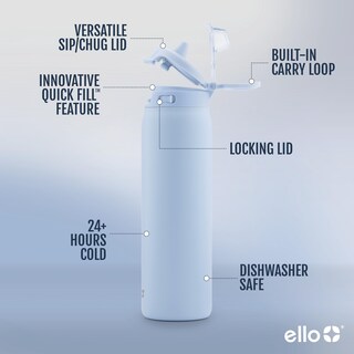 Foto 2 | Botella De Agua Ello Pop & Fill De Acero Inoxidable, 946 Ml, Halógena, Azul - Venta Internacional.