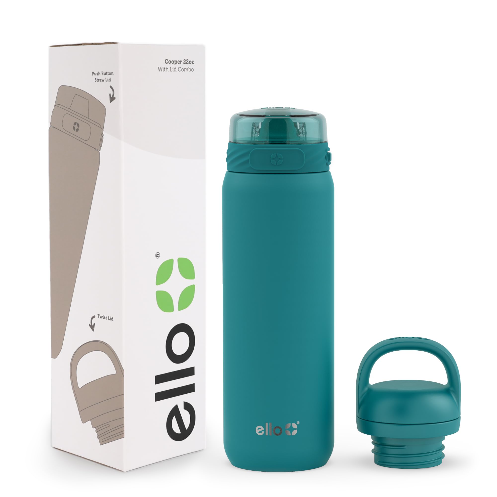 Botella De Agua Ello Cooper De 650 Ml De Acero Inoxidable Con 2 Tapas - Venta Internacional.