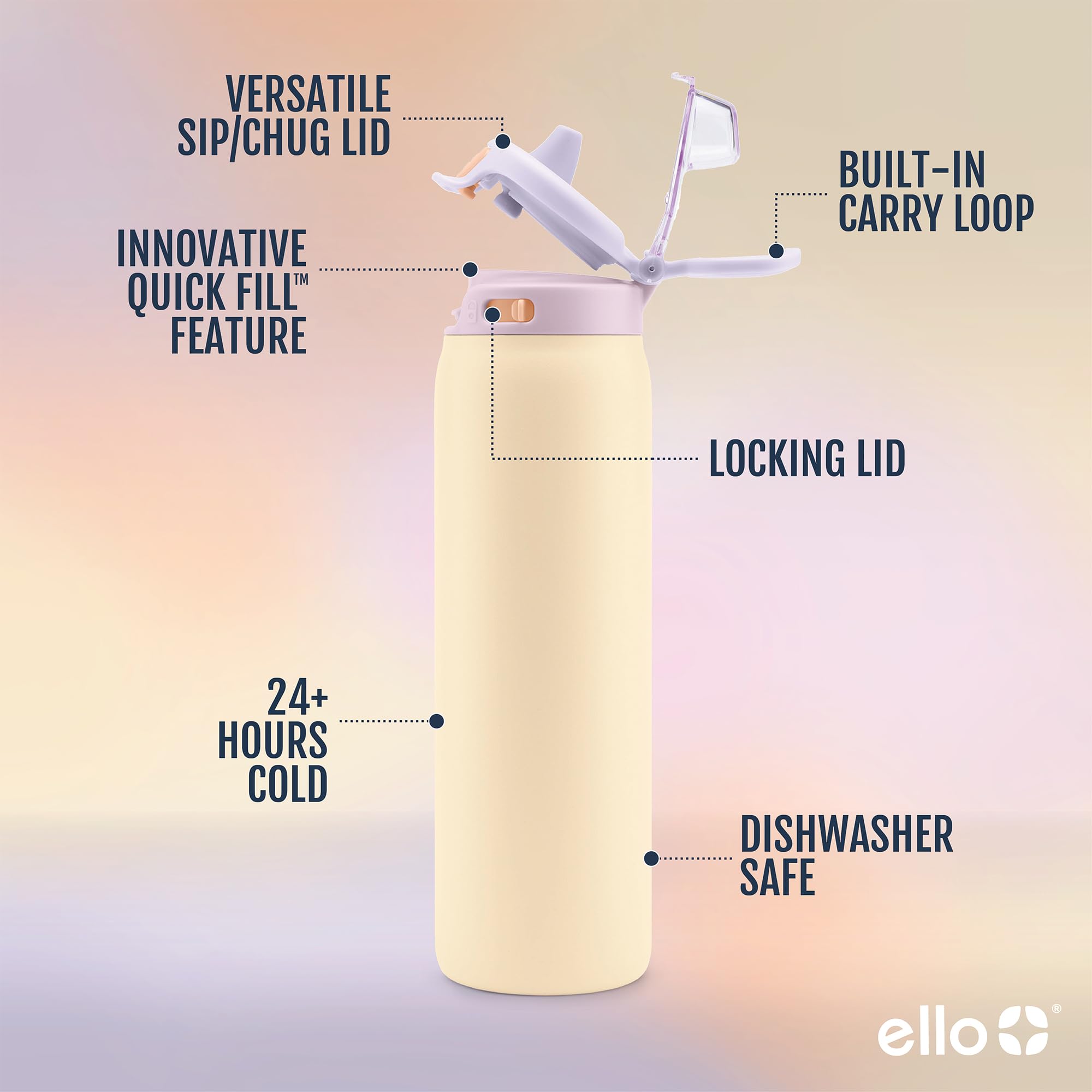 Foto 4 pulgar | Botella De Agua Ello Pop & Fill De Acero Inoxidable, 1,2 L, Color Pastel - Venta Internacional.