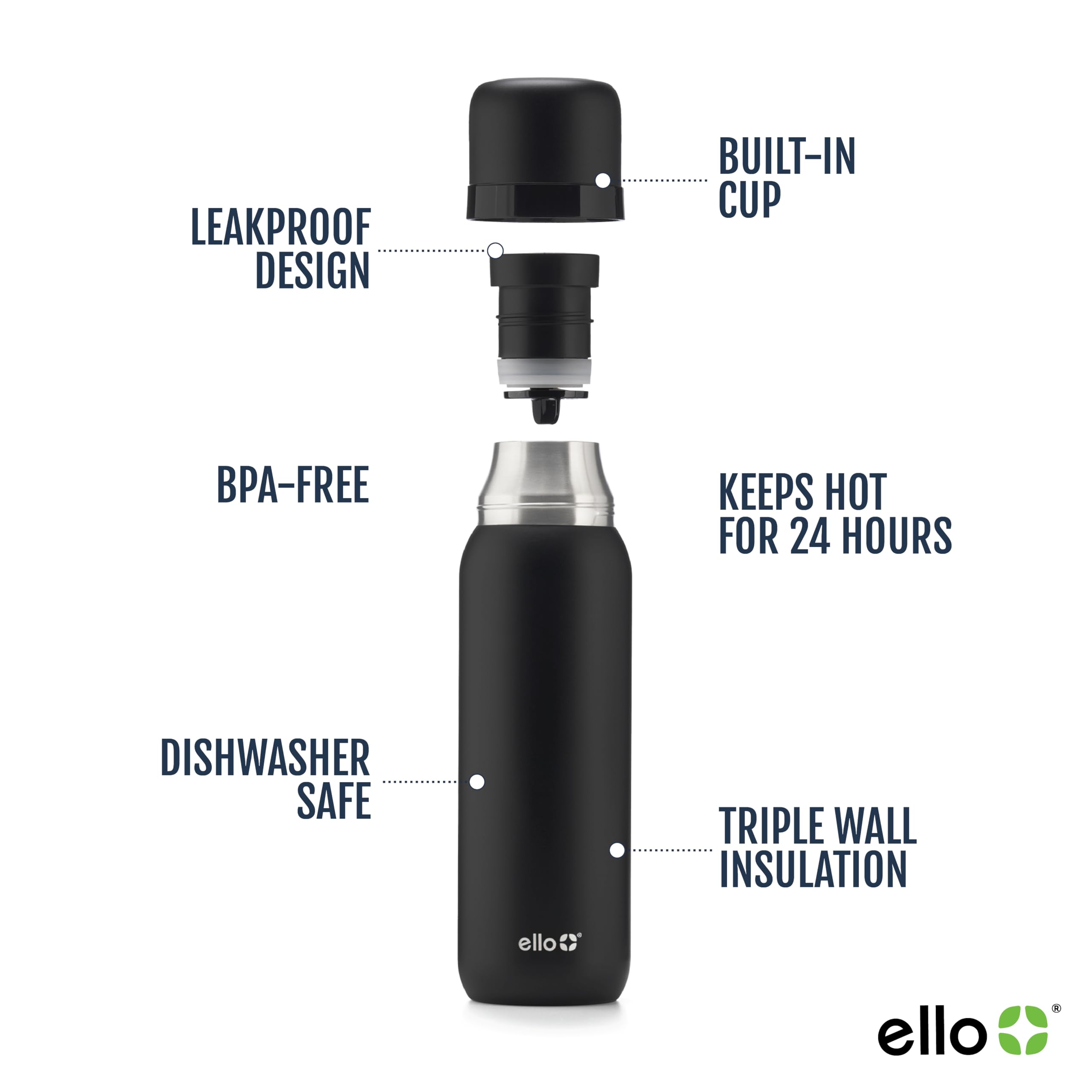 Foto 4 pulgar | Thermos Ello Therma 946ml Con Aislamiento De Acero Inoxidable Negro - Venta Internacional.